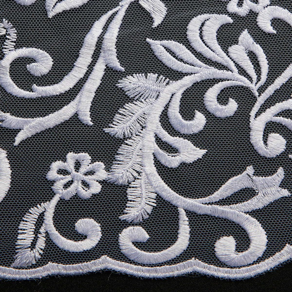 White embroidered tulle lace fabric, 52 inches wide
