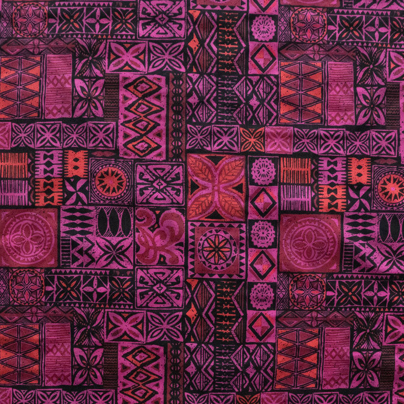 Traditional Polynesian Tapa design fabric in fuchsia
