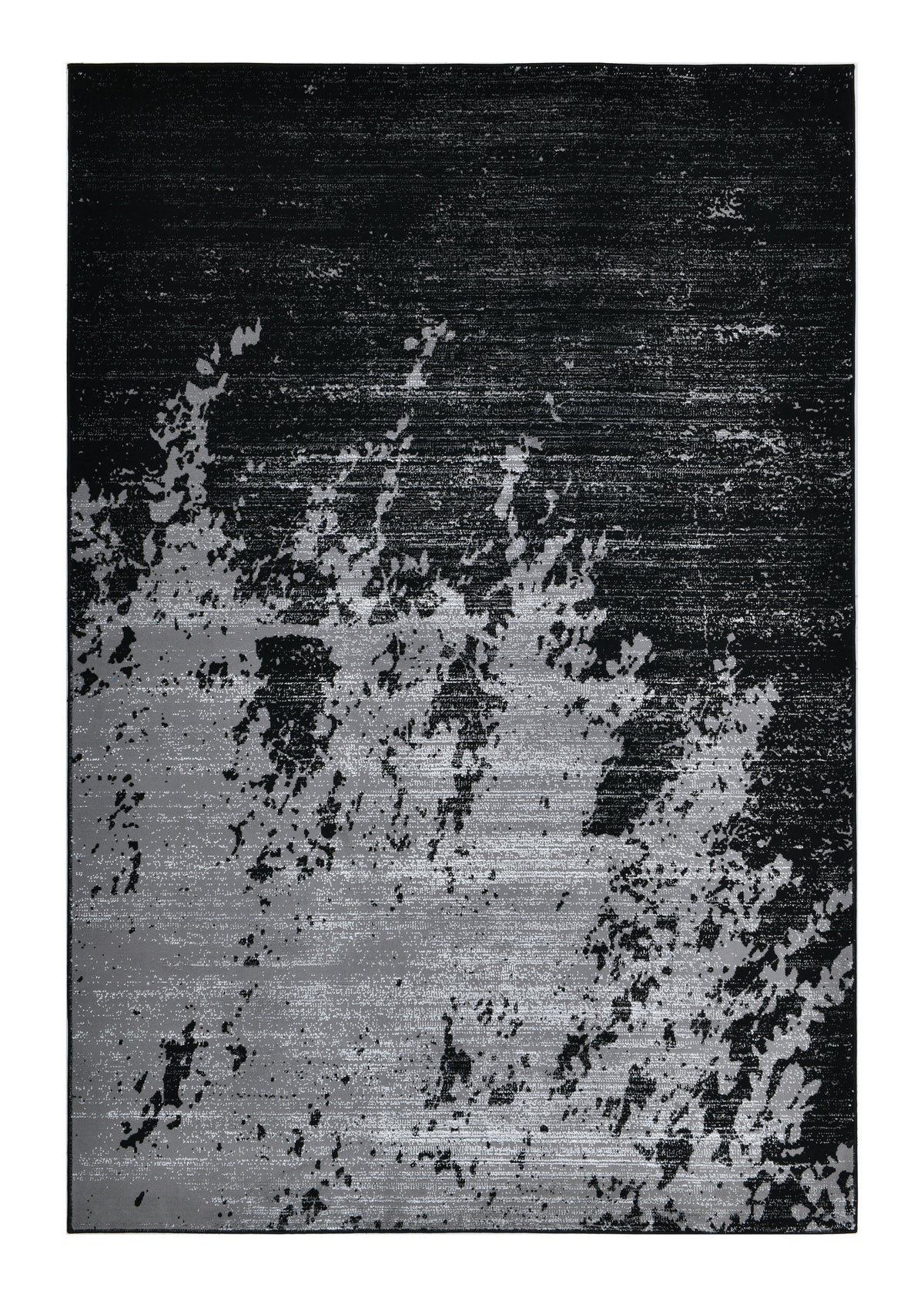 Contemporary abstract area rug in soft black with metallic silver