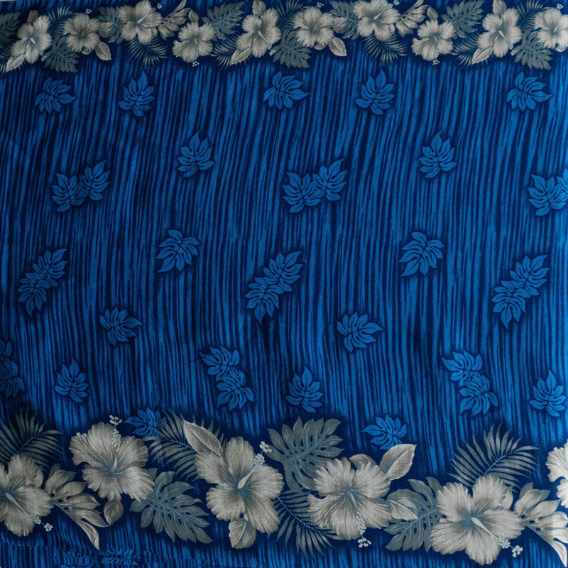 Hibiscus Palm Split leaf Double Border design Fabric | Cotton Light Barkcloth