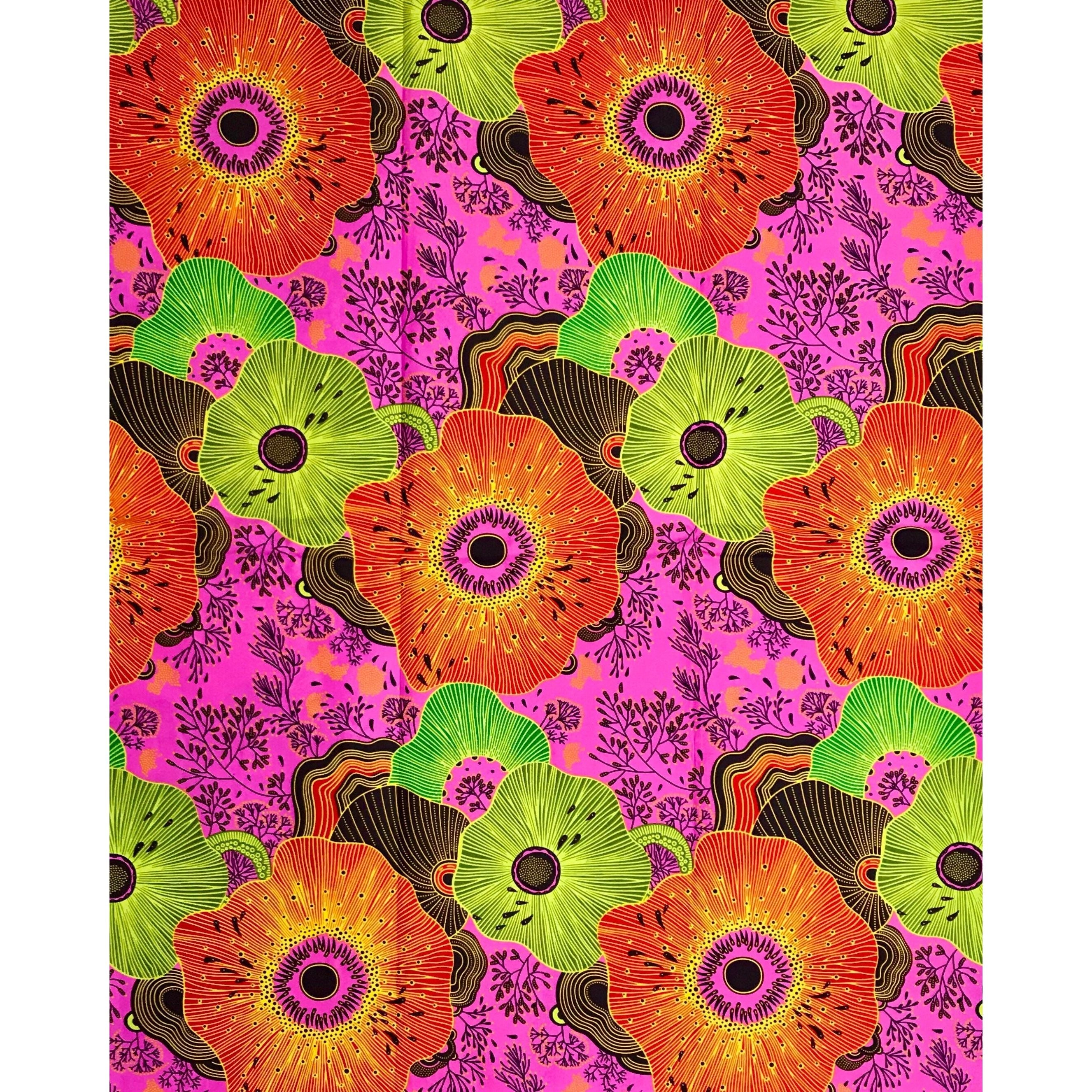 African Print Fabric/ Ankara - Pink, Red, Yellow 'Floral Fiyah,’ YARD or WHOLESALE