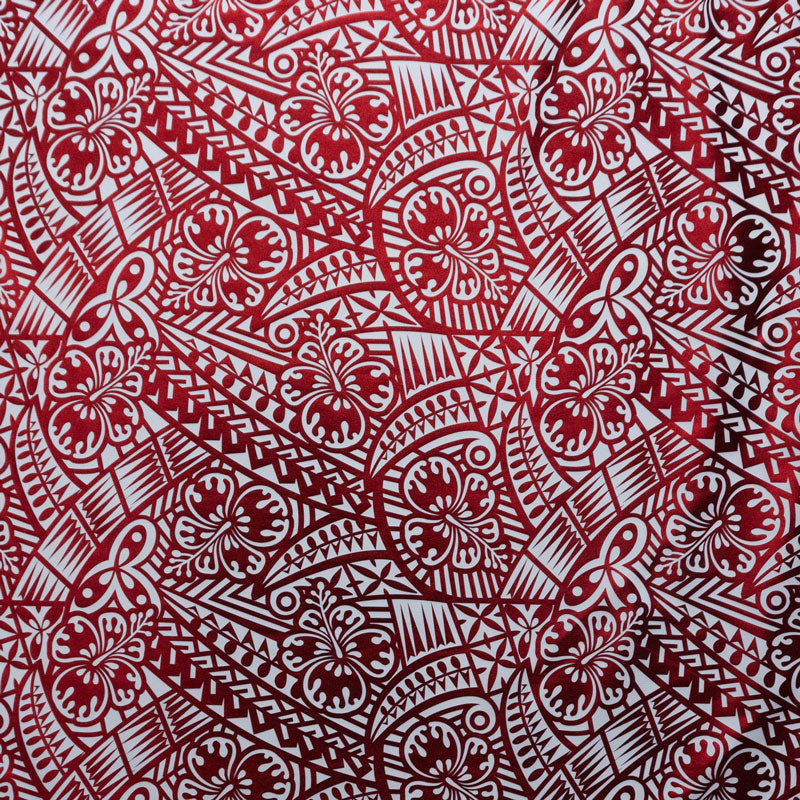 Traditional Polynesian Tattoo Hibiscus Design Polyester Foil Fabric | Islands Fabric