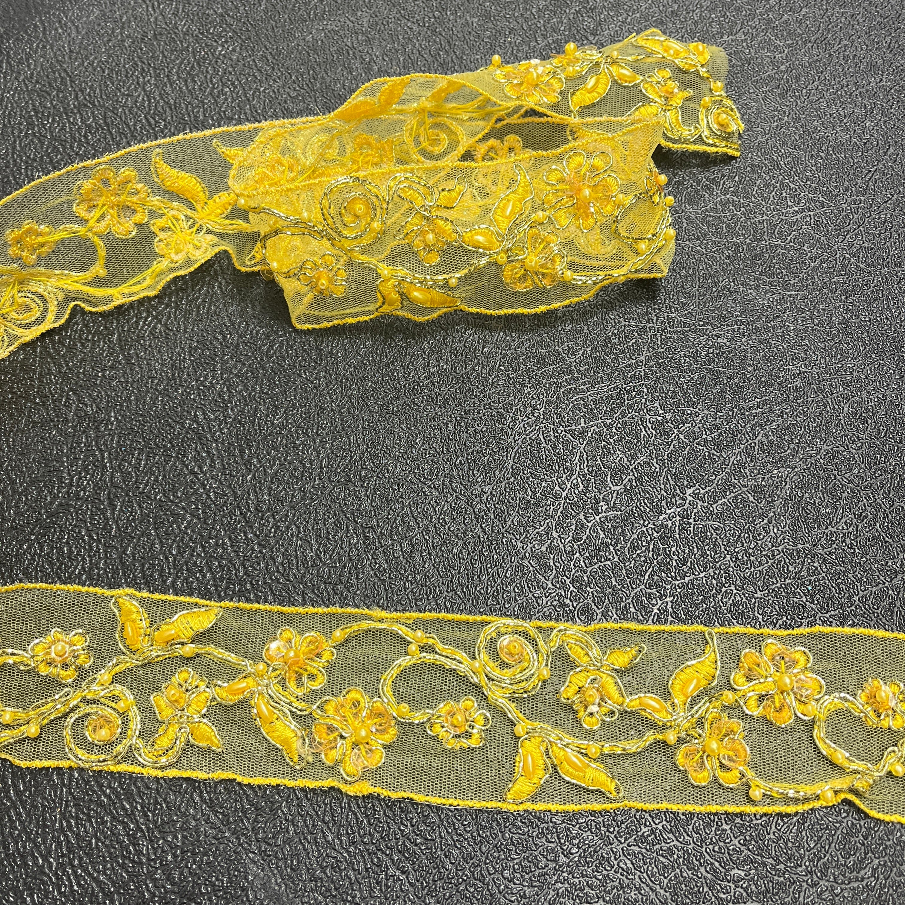 Beaded & Corded Lace Trimming Embroidered on 100% Polyester Net Mesh | Lace USA - 95129W-BP