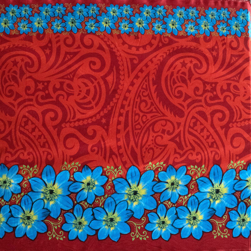 Traditional Polynesian Tattoo Daisy Double Border Fabric | Polyester