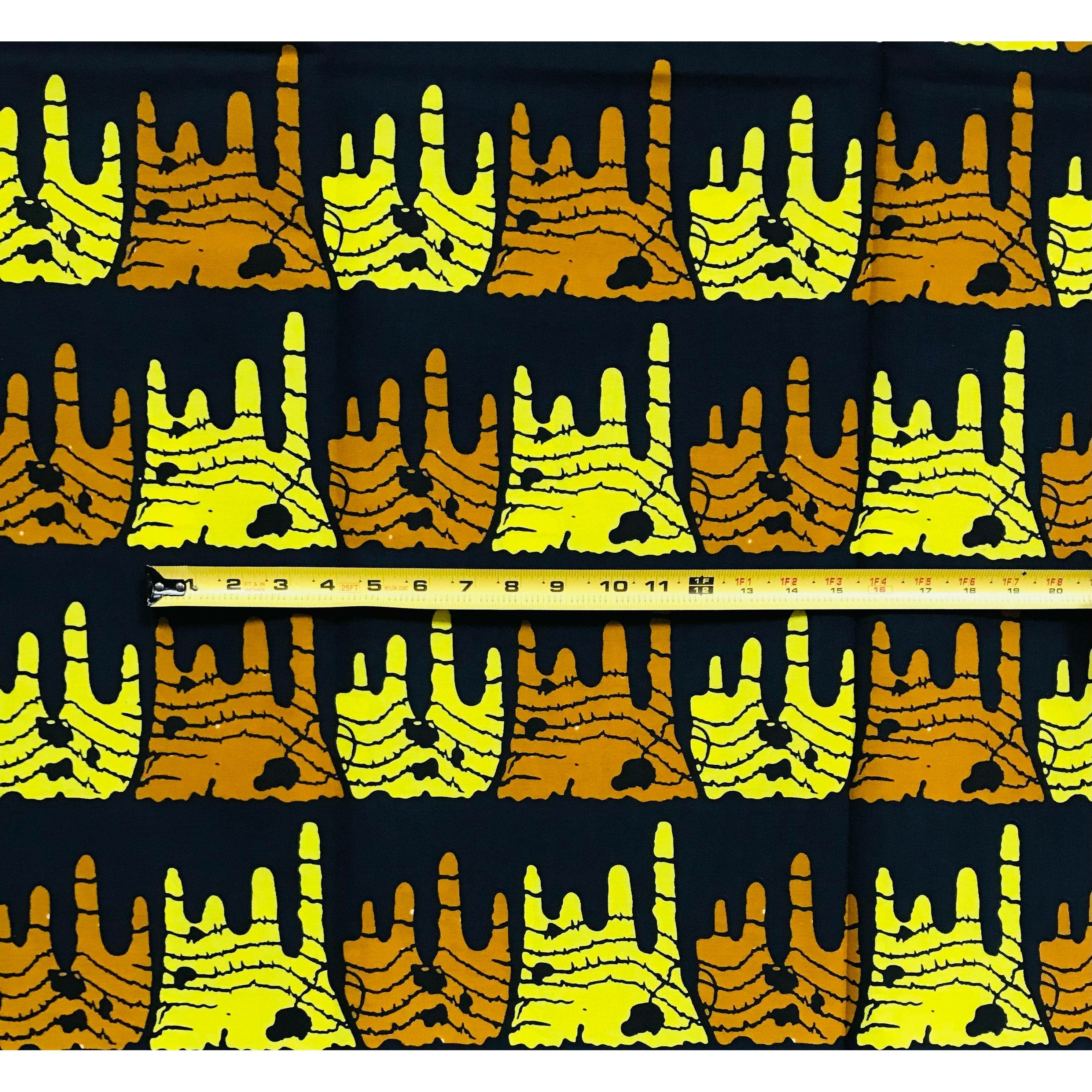 African Print Fabric/ Ankara - Brown, Yellow, Black "Njoya’s Might," YARD or WHOLESALE