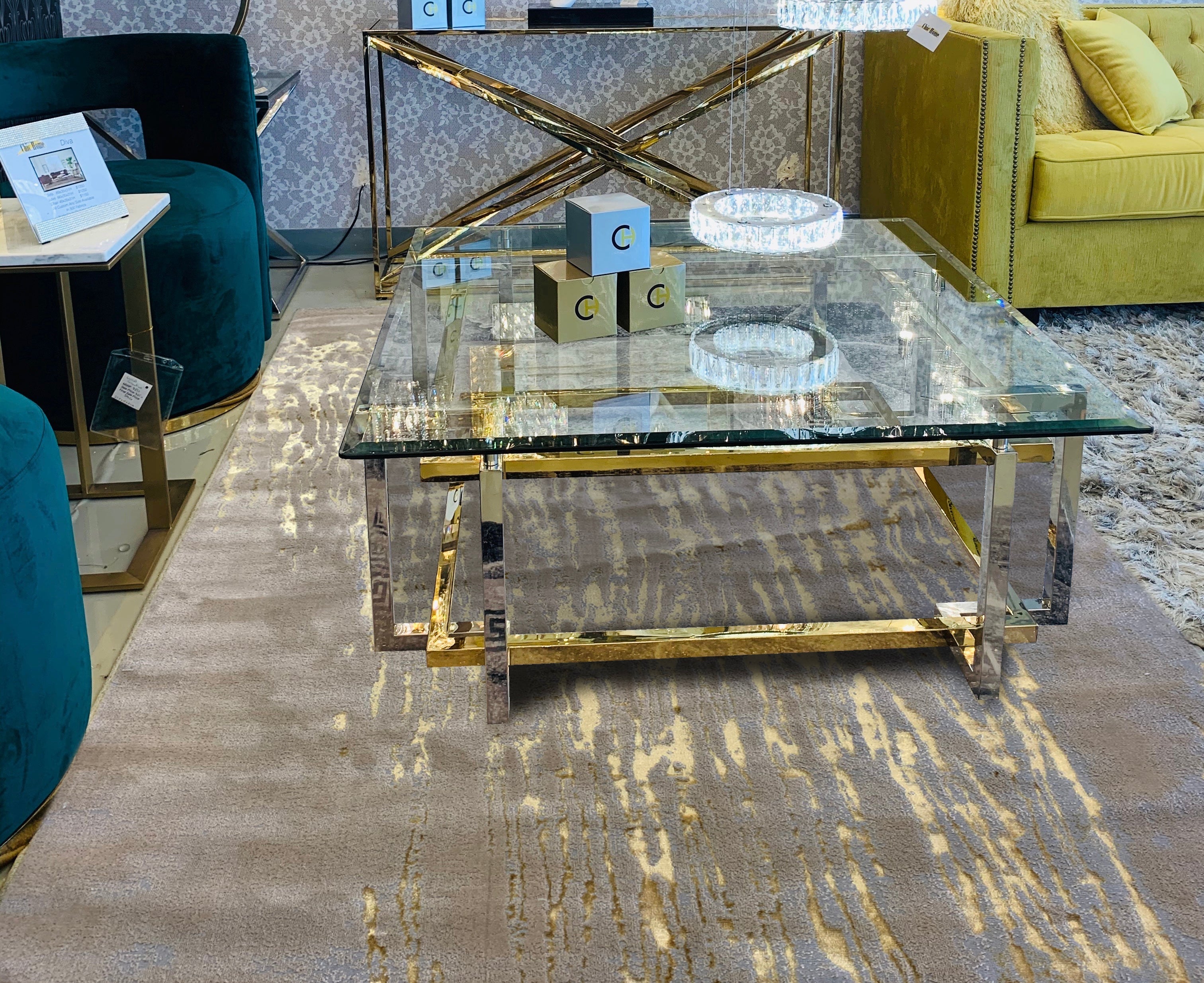 Polyester Gold Viscose Blend Rain Falling Design Rug/Carpet - Style# Maximus 230 - Color-Changing Flat Weave Rug