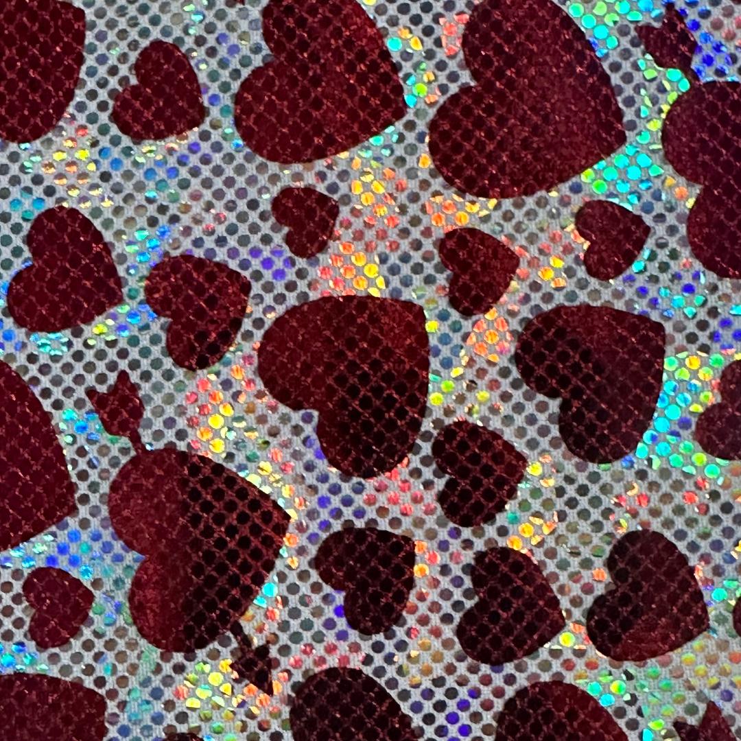4-Way Iridescent Heart 2 Tone Foil Nylon Stretch Fabric|Spandex Palace