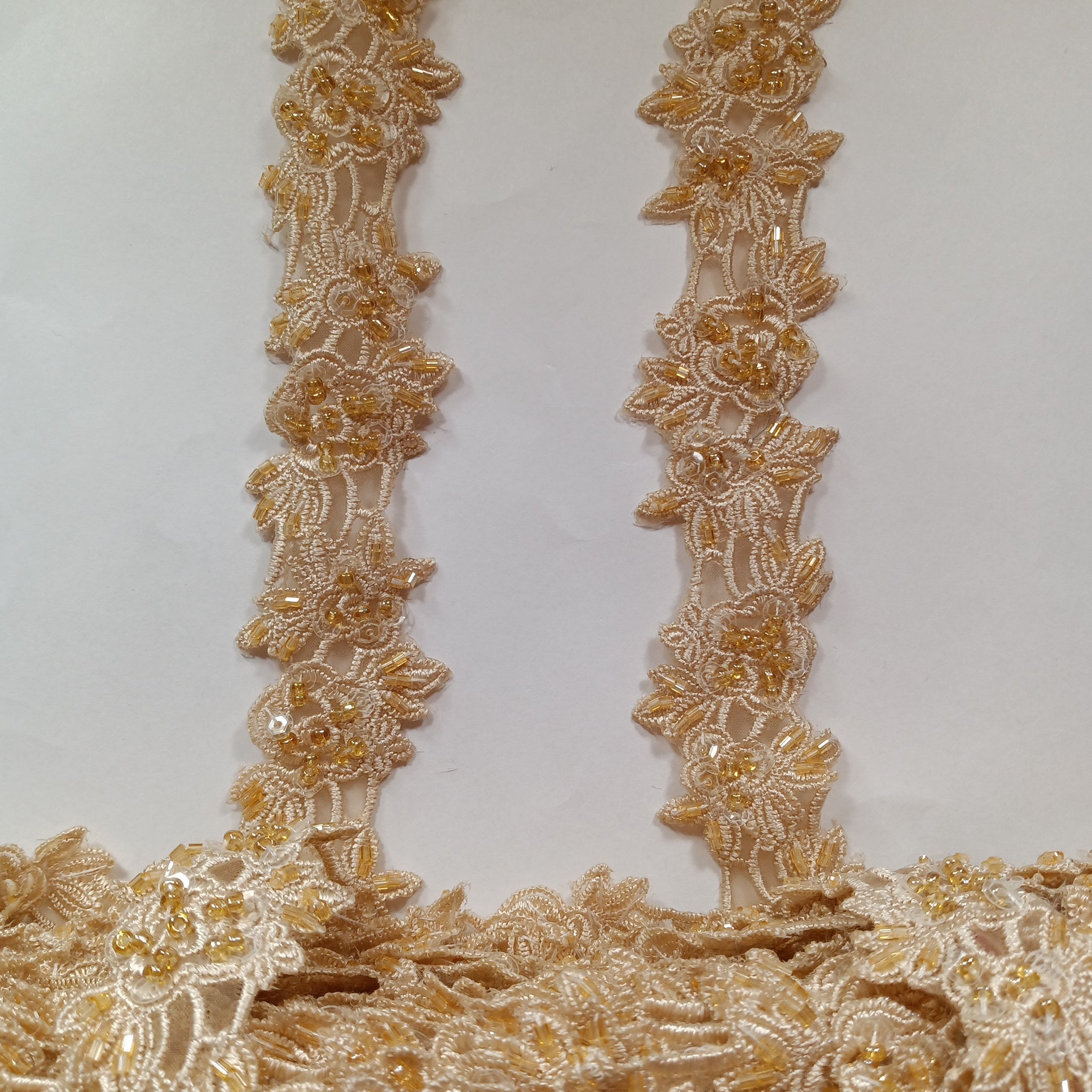 Beaded Lace Trimming Embroidered on 100% Polyester Organza | Lace USA - 21372N-BP