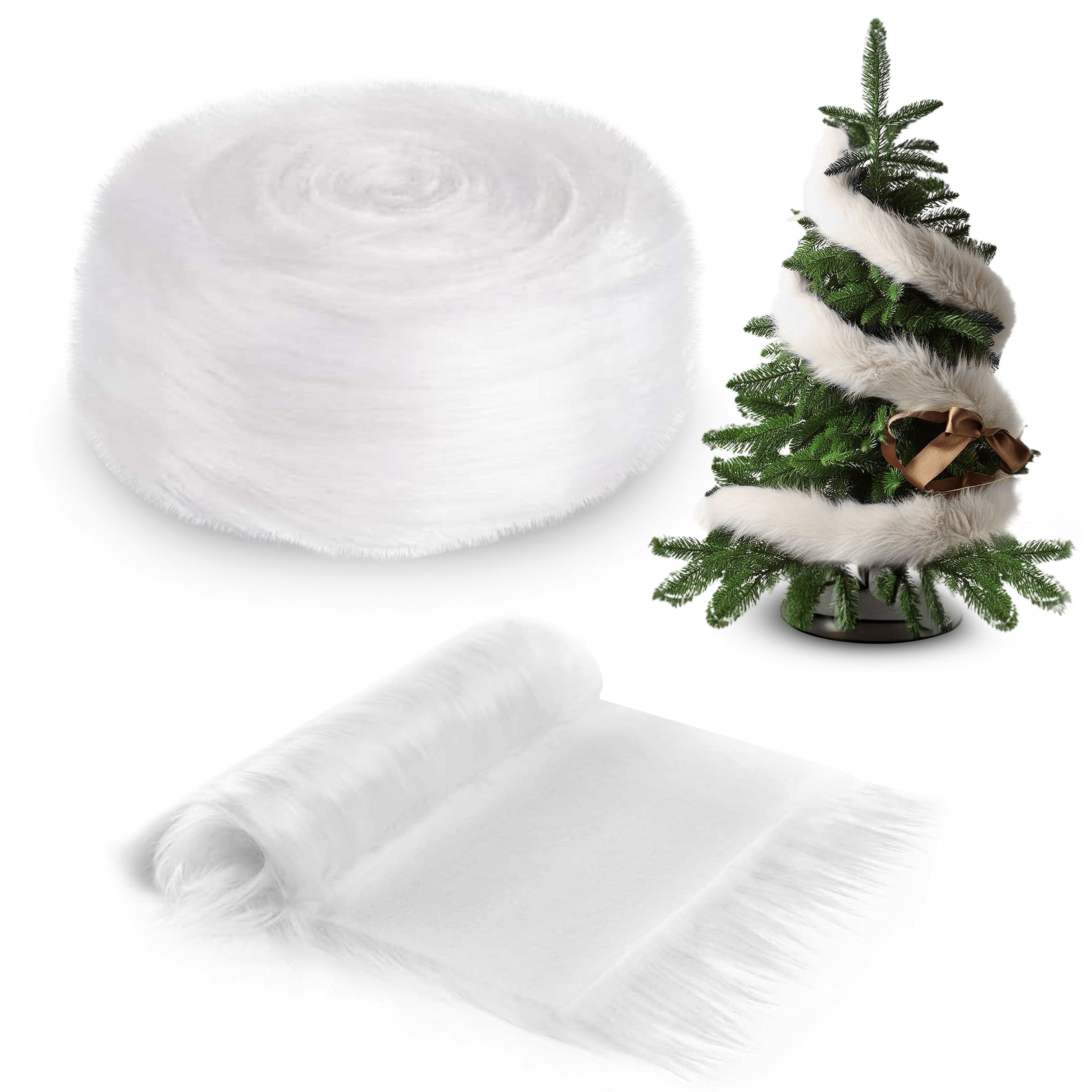 FabricLA Faux Fur Ribbon Trim Fabric - Soft Christmas Fur Great for Crafting, Sewing, and Decorating - White