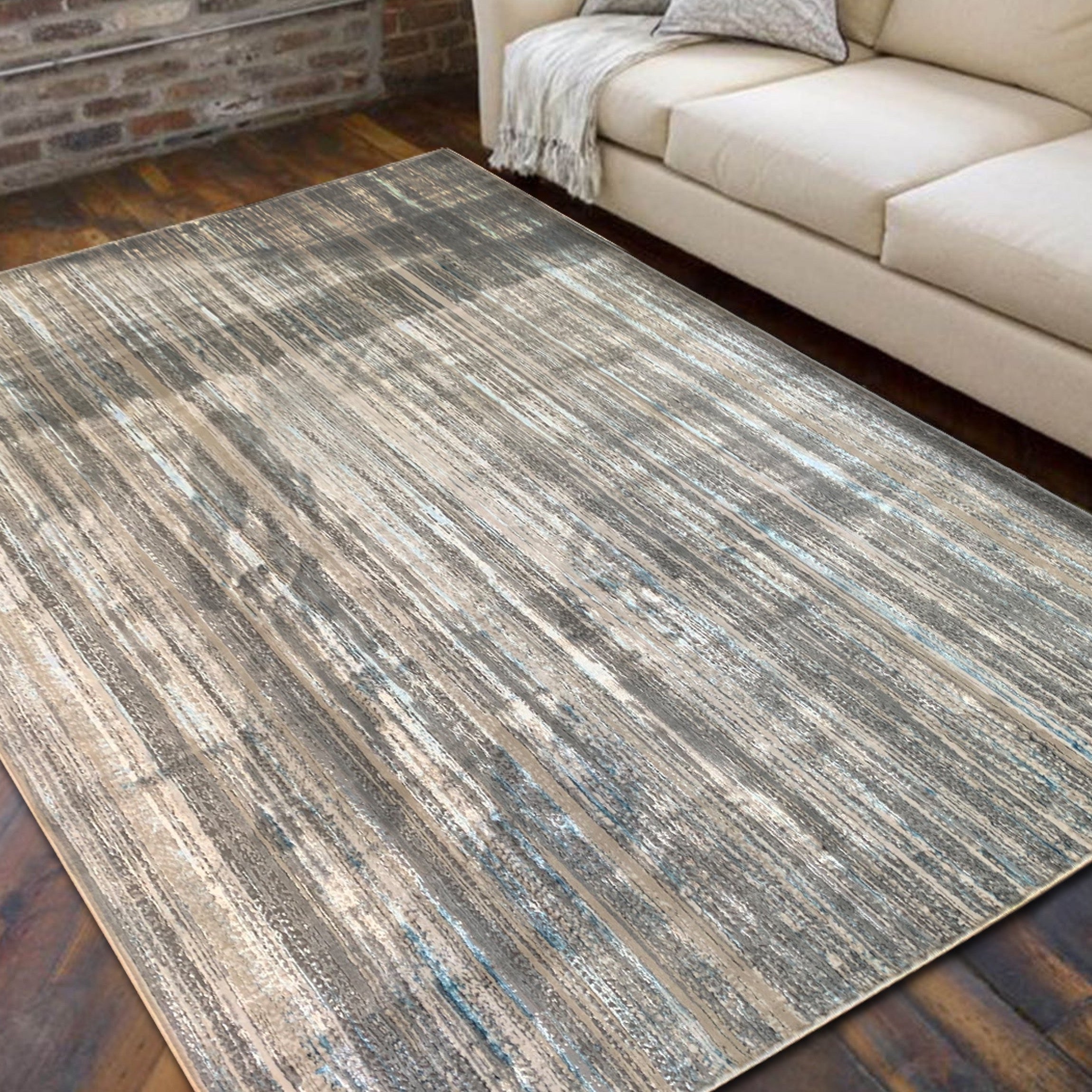 Shinny Shimmery Changing Lines Azure Blue Ultra Soft Cozy Area Rug/Carpet