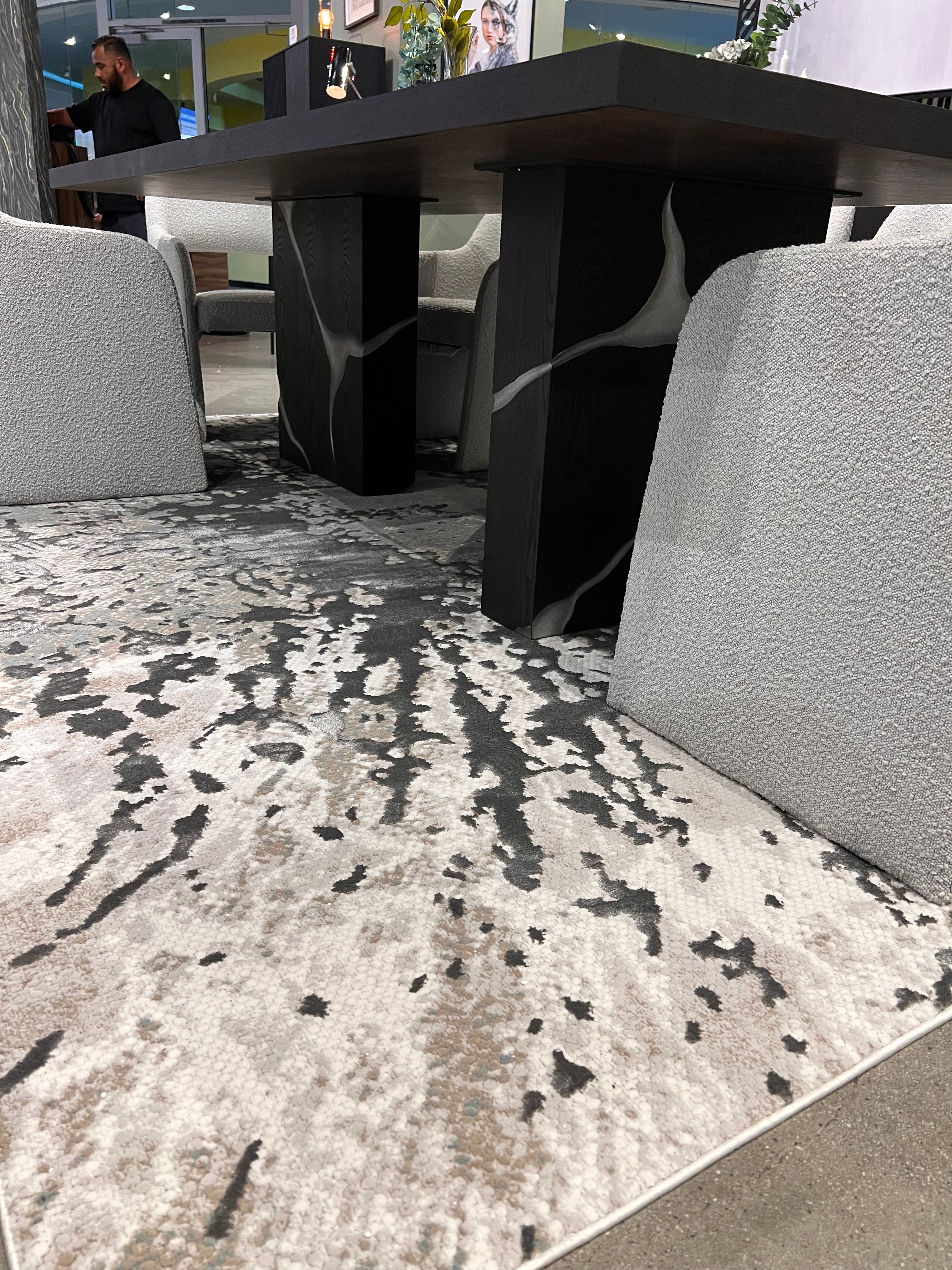 Contemporary Crème Rug with Tone-to-Tone on Charcoal, Silver Gray, Teal, and Warm Mocha High-Low Detail - METZ 4209.