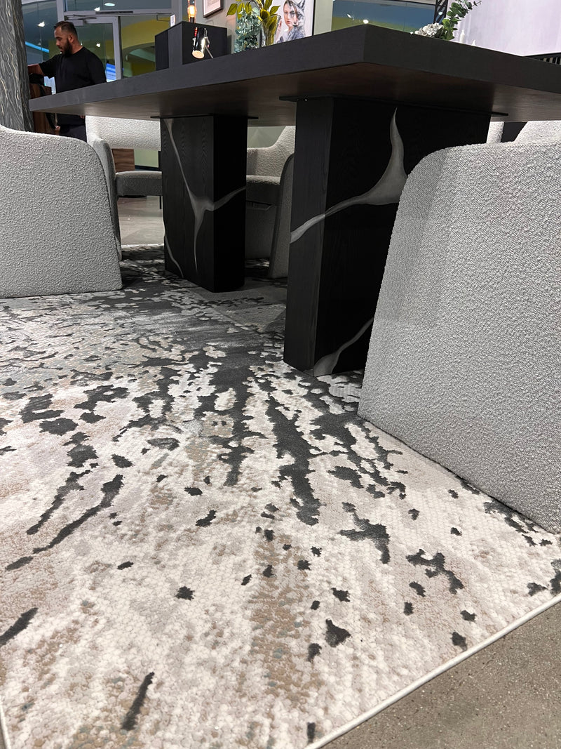 Contemporary Crème Rug with Tone-to-Tone on Charcoal, Silver Gray, Teal, and Warm Mocha High-Low Detail - METZ 4209.