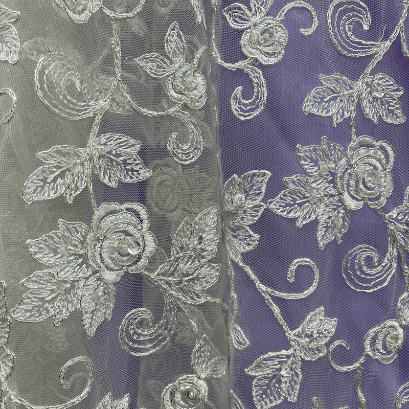 Beaded & Corded Floral Bridal Lace Fabric | Lace USA - 95042W-BP