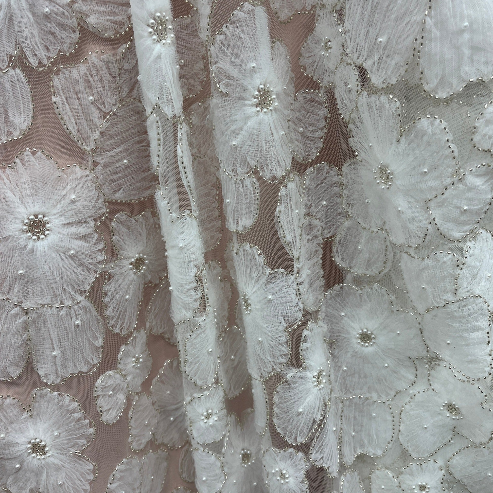 Beaded 3D Floral Lace Fabric for Bridal, Quinceañera & Dance Dresses | Lace USA - GD-216