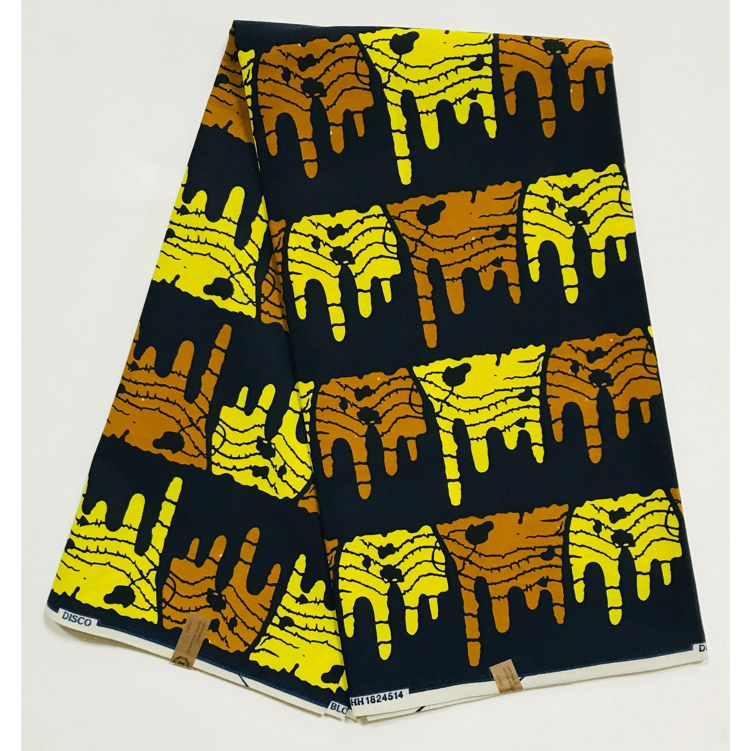 African Print Fabric/ Ankara - Brown, Yellow, Black "Njoya’s Might," YARD or WHOLESALE