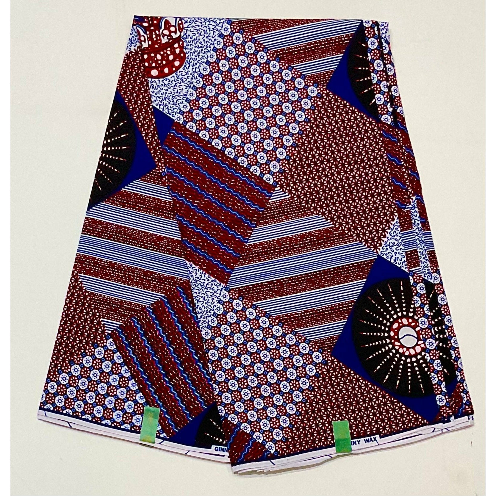 African Print Fabric/ Ankara - Brown, Blue, White, “Scatta”, Per Yard or Wholesale