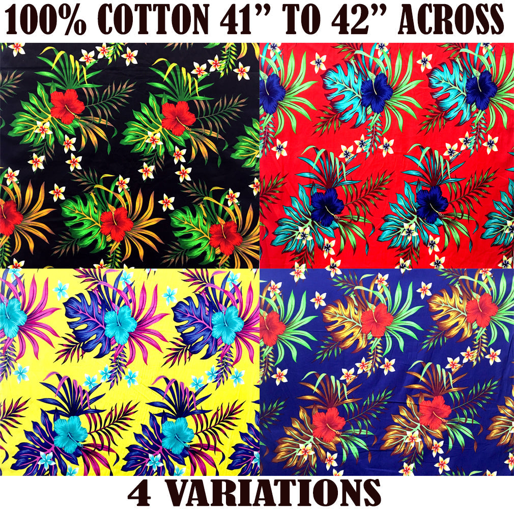Hibiscus Monstera & Plumeria Flower Clusters Cotton Fabric | Islands Fabric