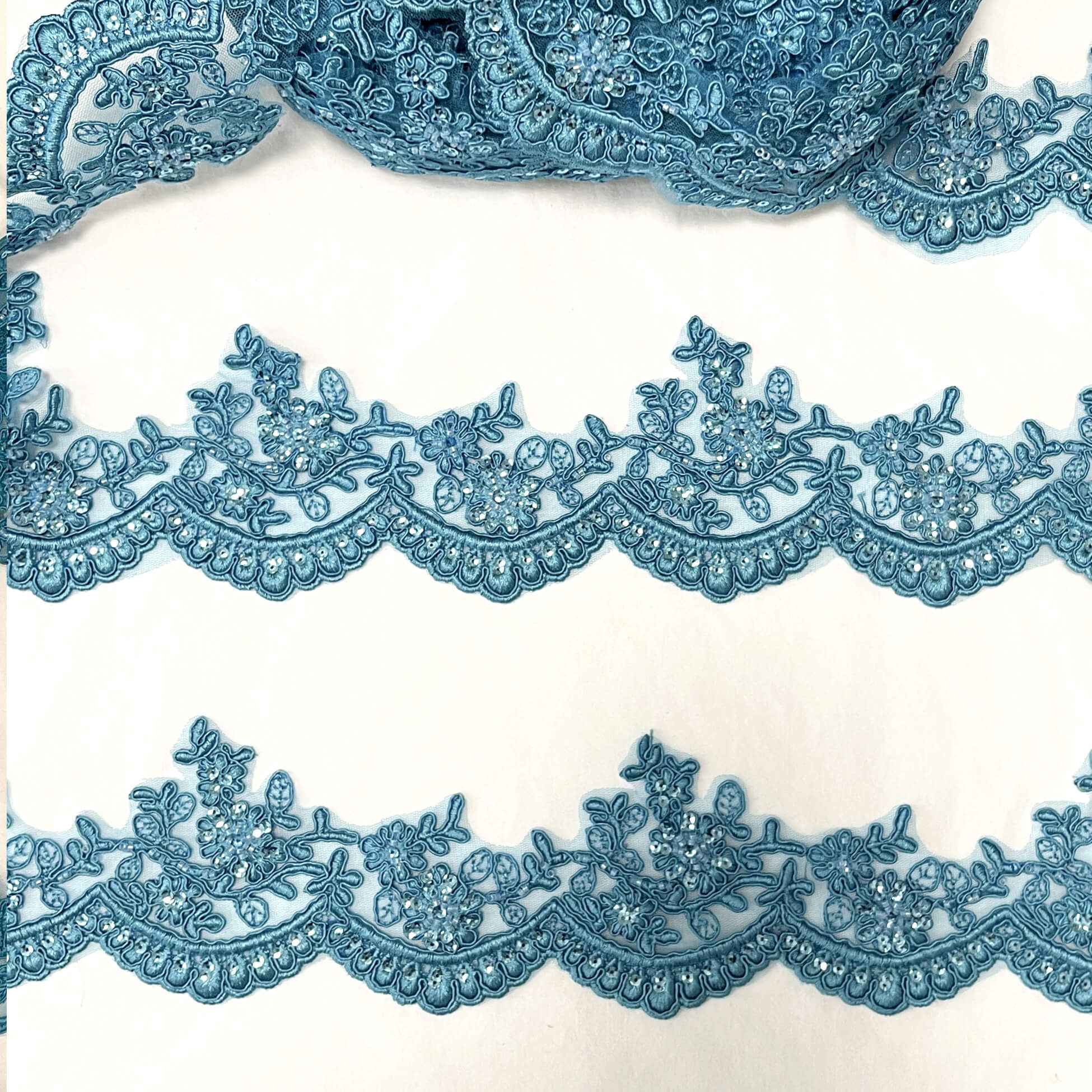 Beaded & Corded Floral scalloped Bridal Lace Trimming | Lace USA - 96215W-BP
