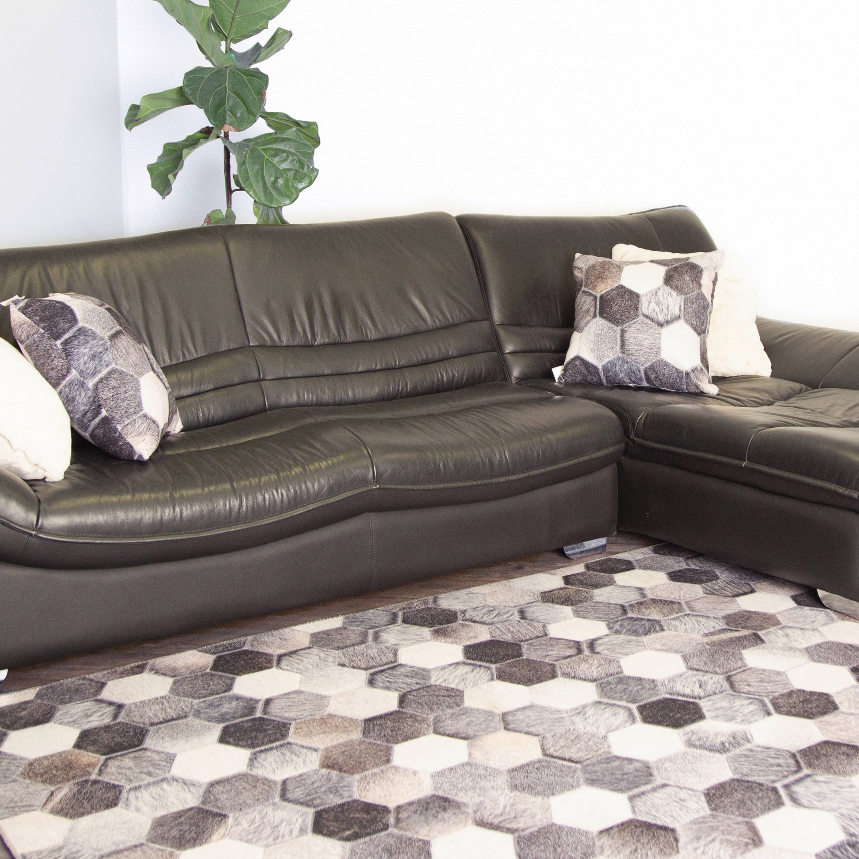 Vegan Geometric Gray Black Faux Hide/Cowhide Area Rug/Carpet