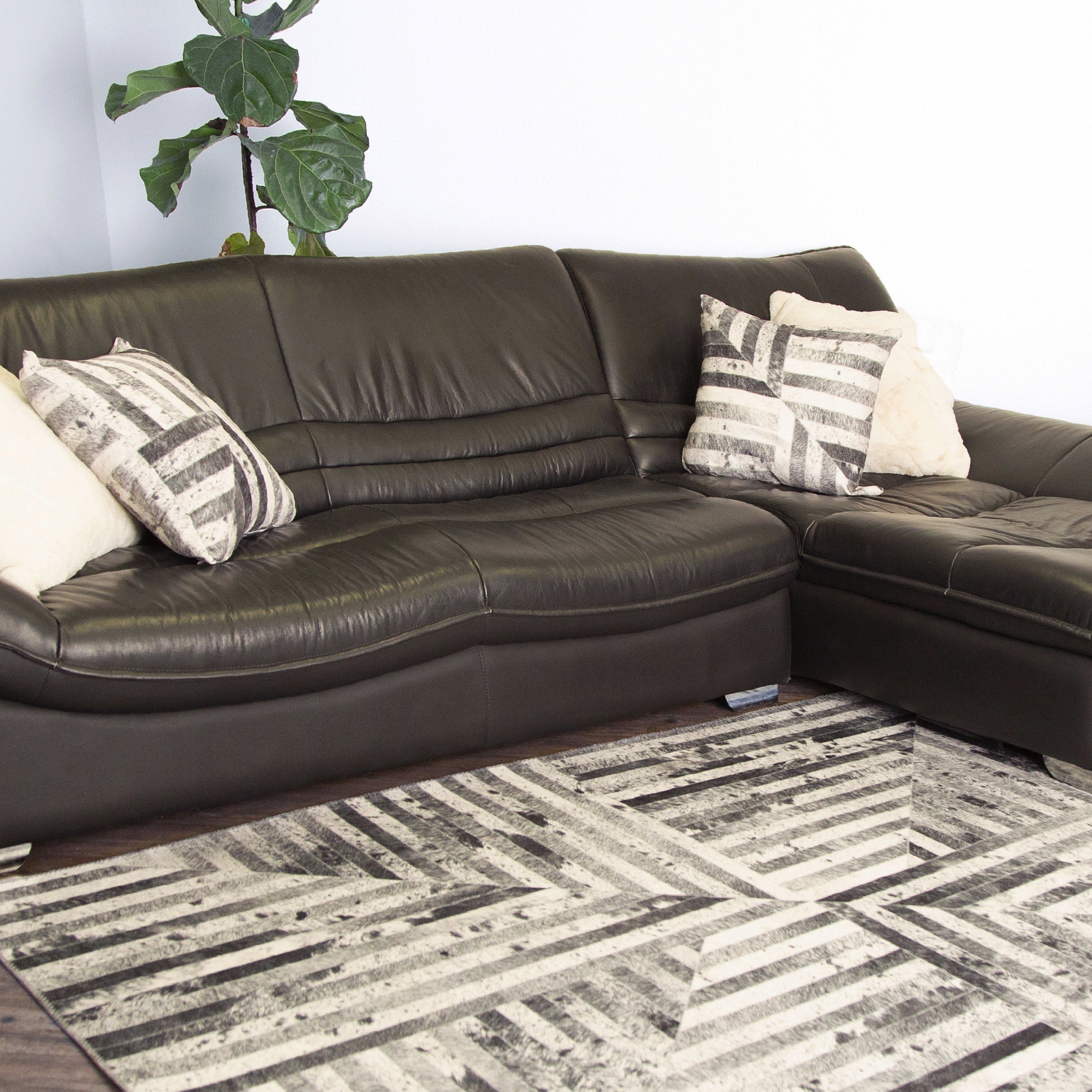 Geometric Vegan Hide Patchwork Vertical Lines Design Print Area Rug/Carpet