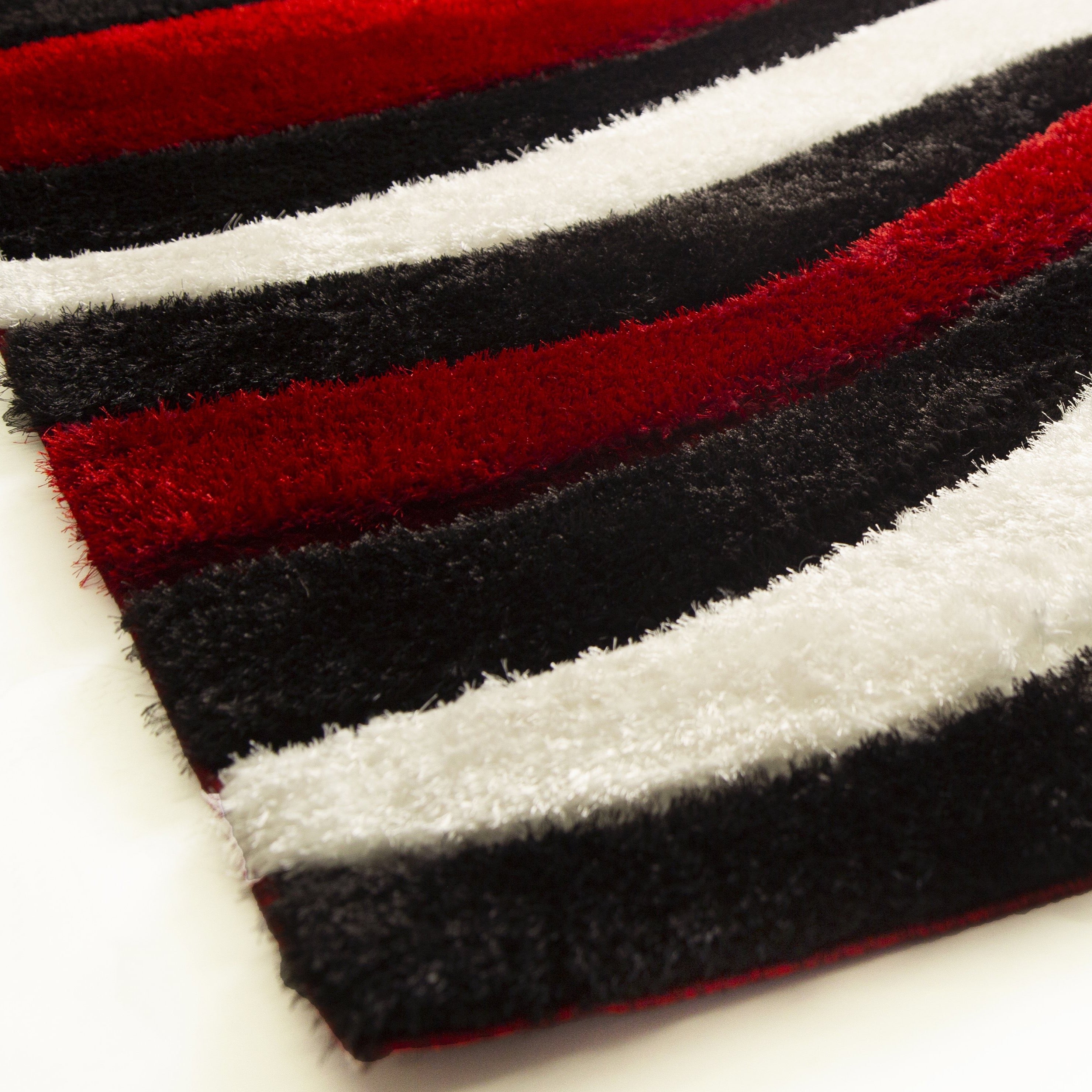 Touch of Red/White/Black Shag Area Rug/Carpet | Style# SR-725 - Crafted from 100% Polyester, Plush Fluffy Shine 3D Wave Design