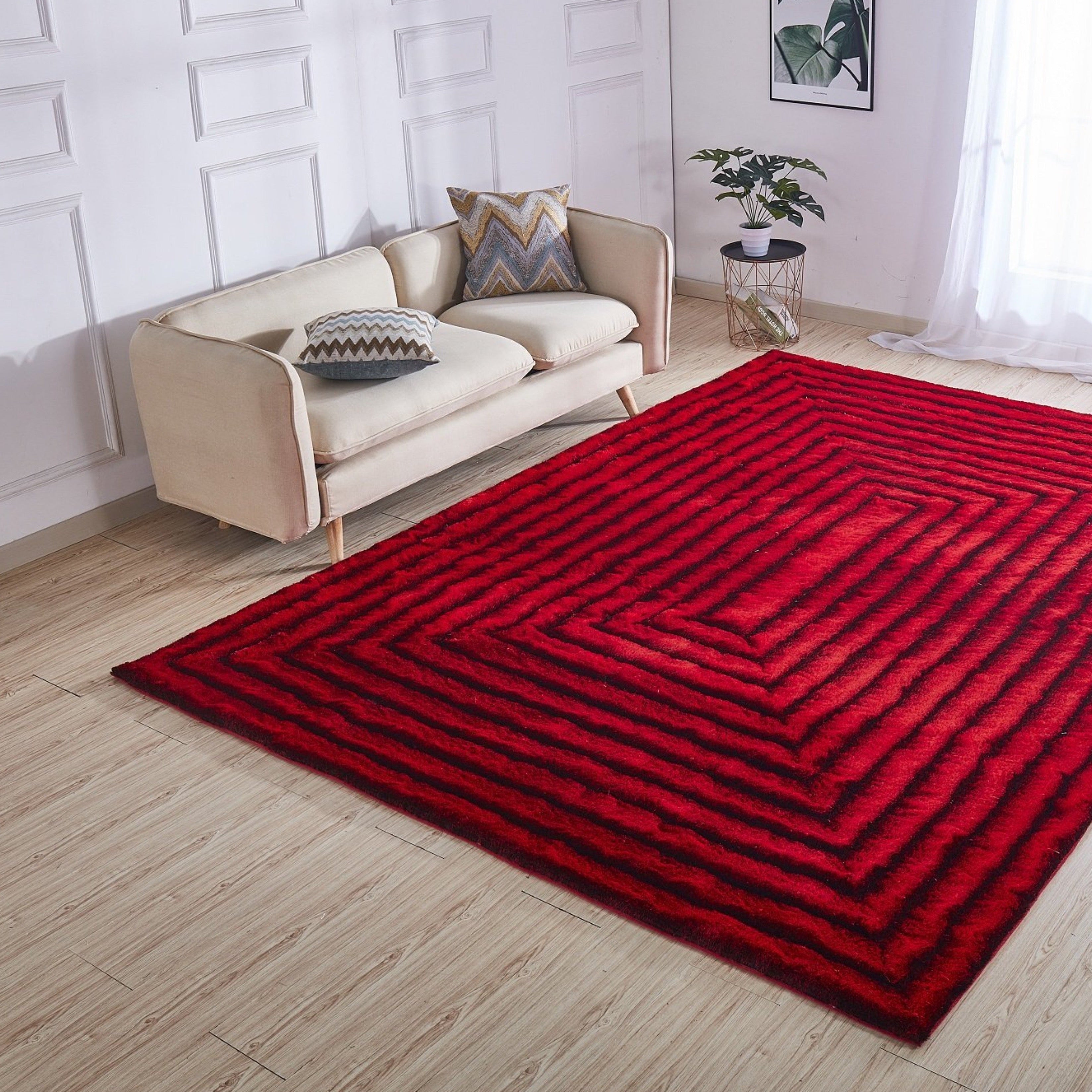 Soft Cozy Fluffy 3D Viscose Feel Geometric Design Shag Area Rug/Carpet
