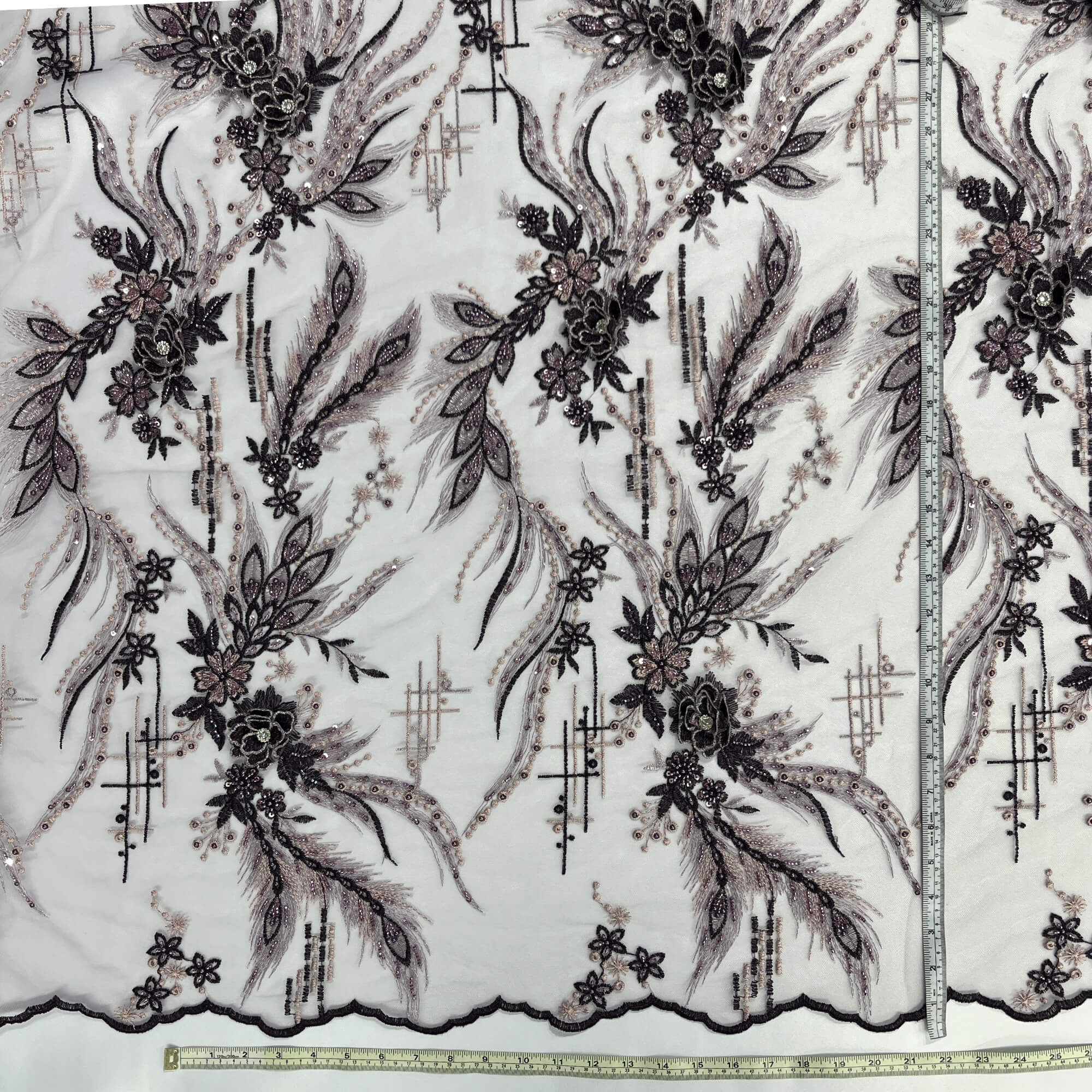 Beaded & Rhinestone 3D Floral Lace Fabric Embroidered on 100% Polyester Net Mesh | Lace USA - GD-2266