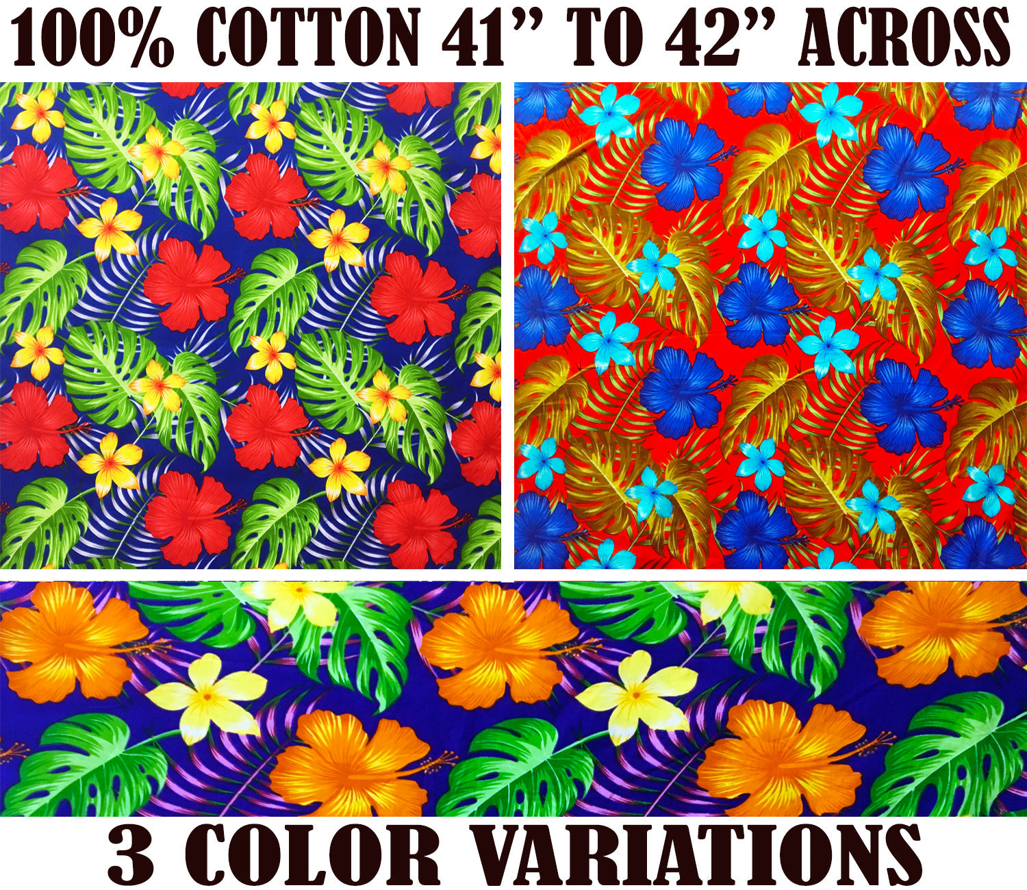 All over Tropical Flowers Cotton Fabric | Islands Fabric