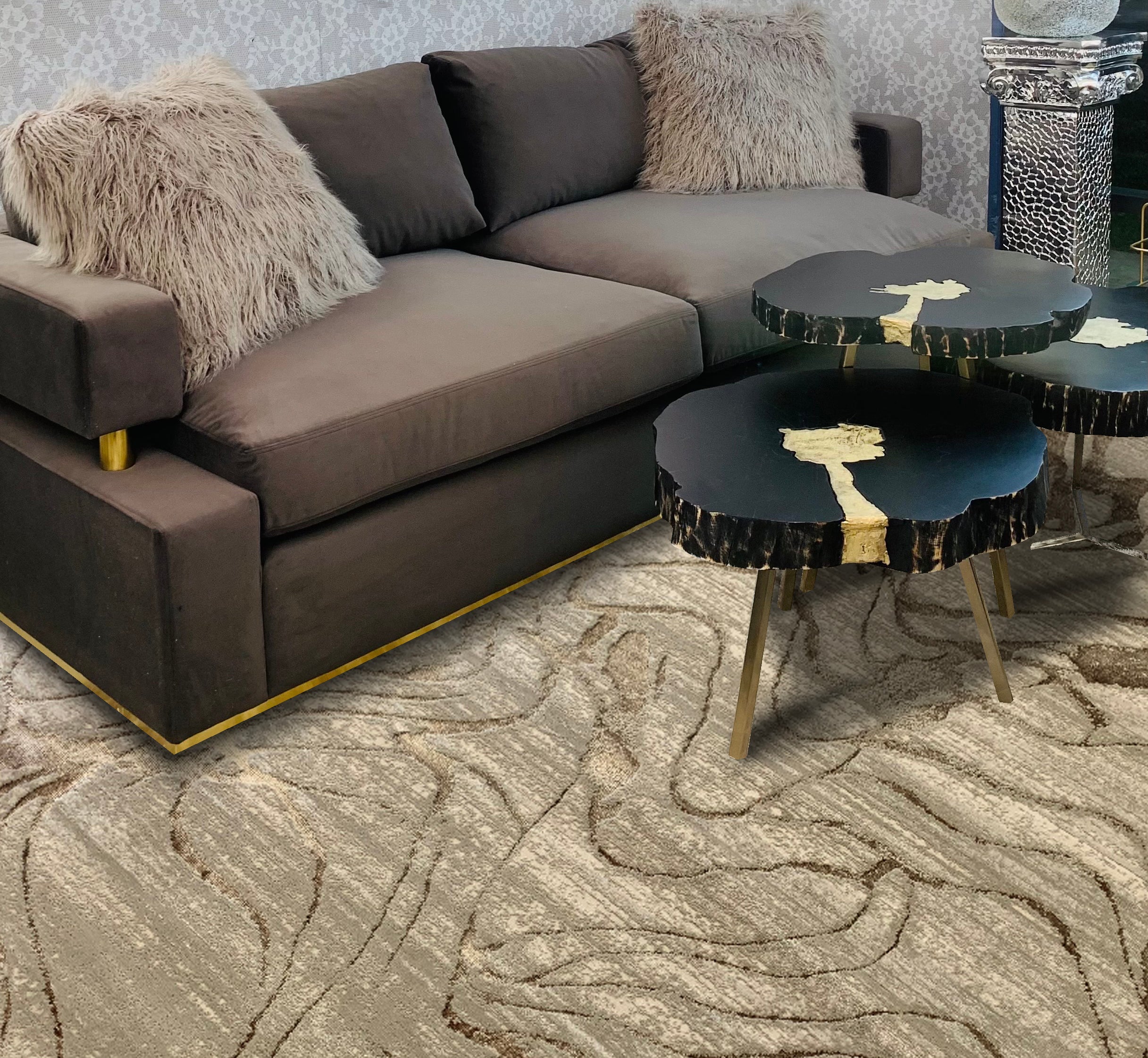 Polyester Earth Tones Viscose Blend Abstract Design Rug/Carpet - Style# Maximus 233 - Color-Changing Flat Weave Rug