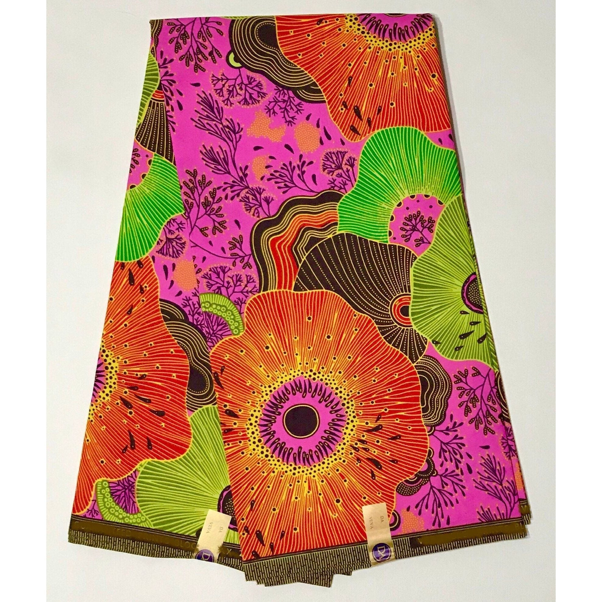 African Print Fabric/ Ankara - Pink, Red, Yellow 'Floral Fiyah,’ YARD or WHOLESALE