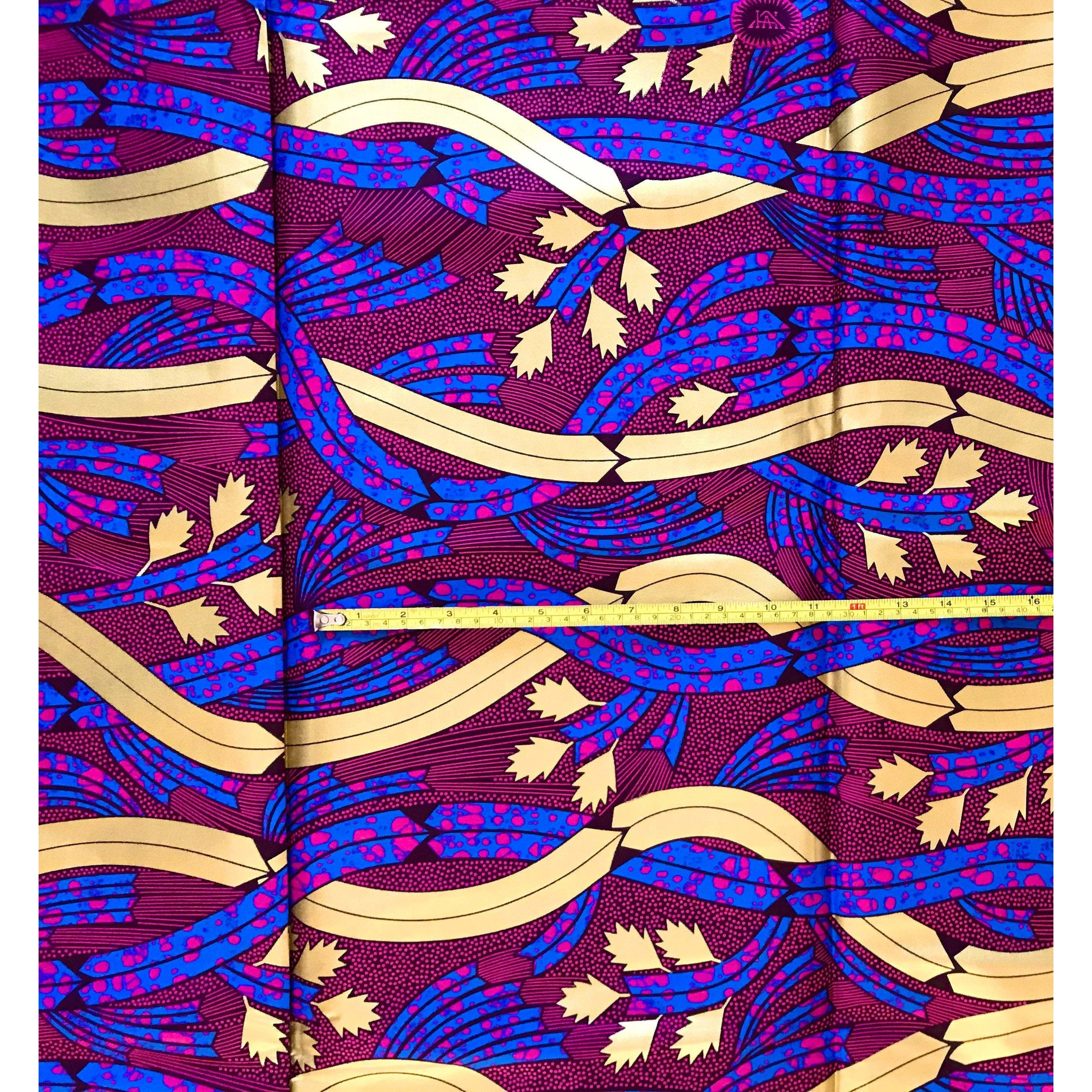 African Print Fabric/ Ankara - Magenta, Blue, Shimmering Gold 'Dinah' Design, YARD or WHOLESALE