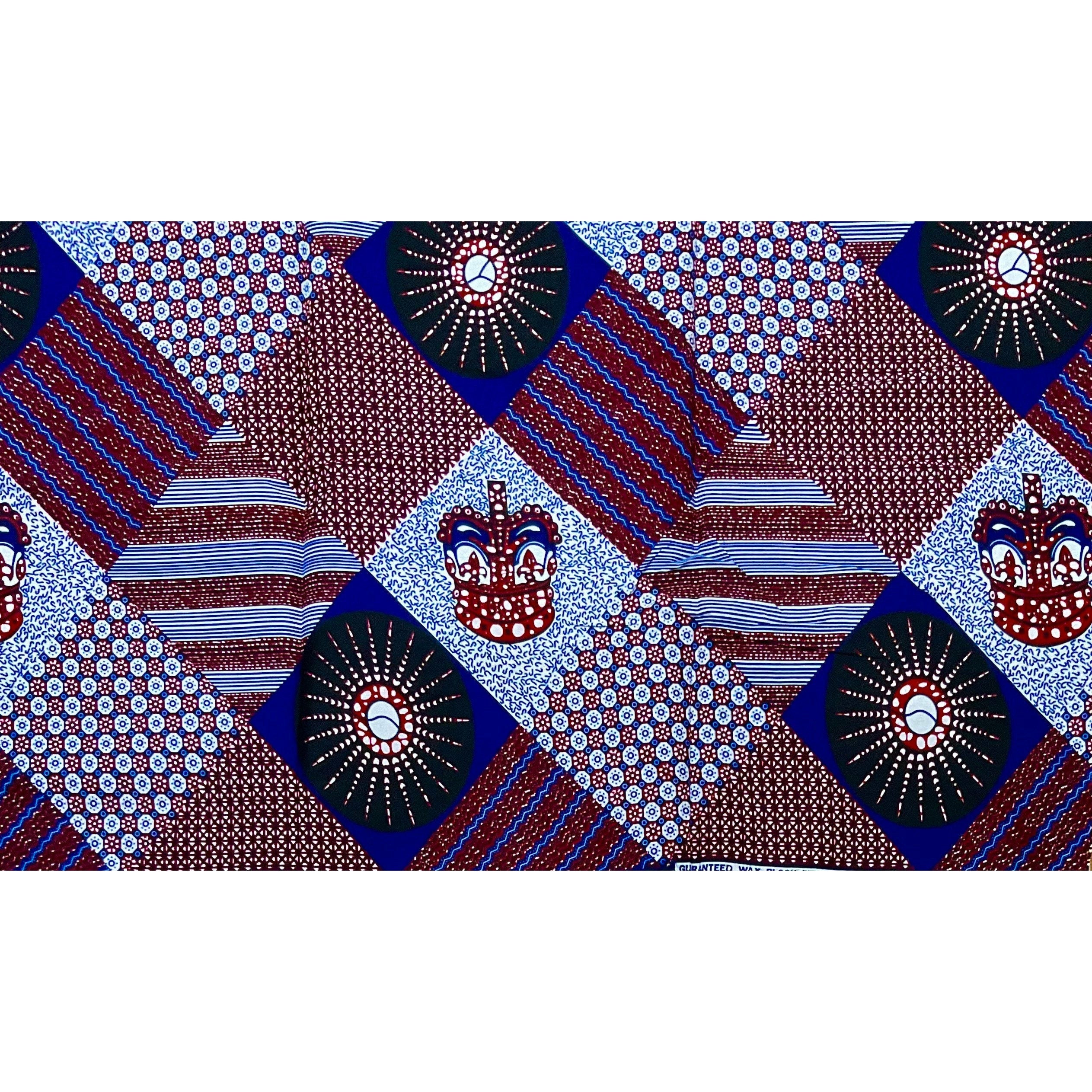 African Print Fabric/ Ankara - Brown, Blue, White, “Scatta”, Per Yard or Wholesale