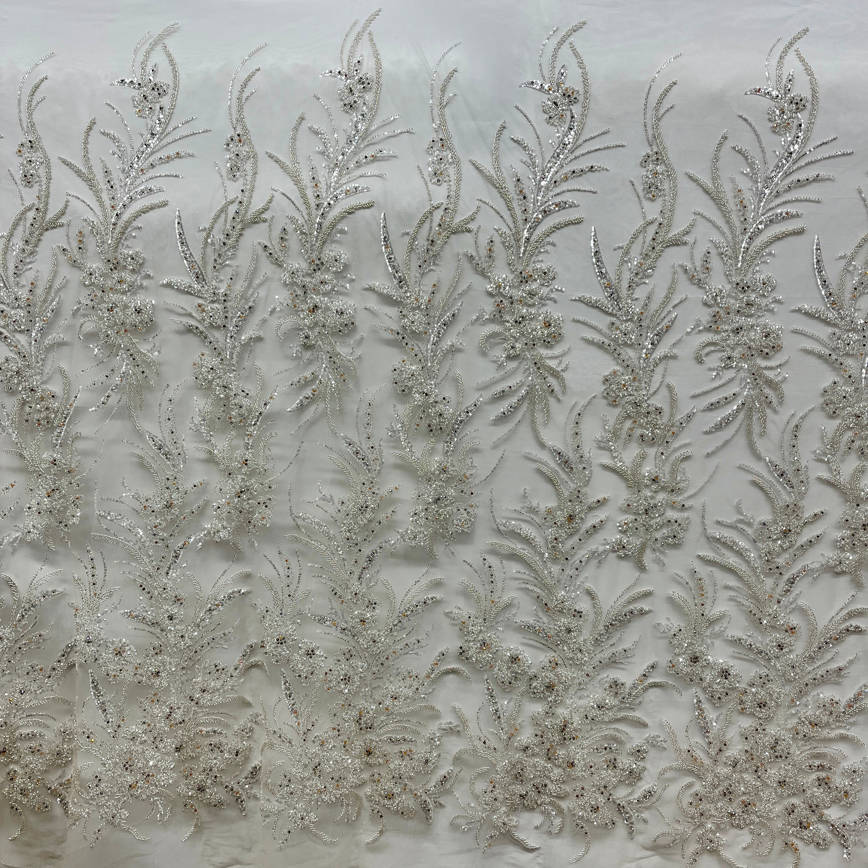 Beaded Lace Fabric Embroidered on 100% Polyester Net Mesh | Lace USA - GD-266