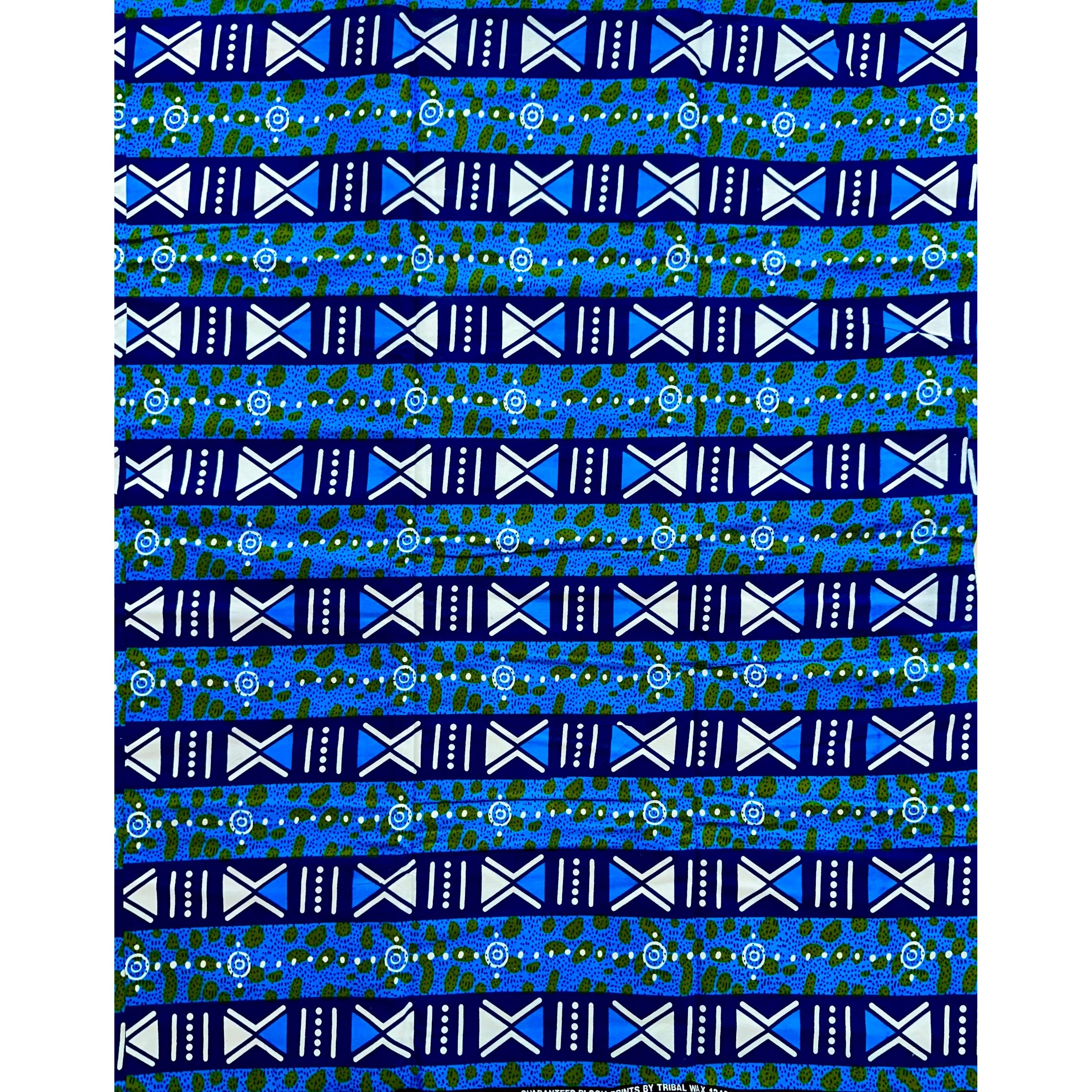 African Print Fabric/ Ankara - Shades of Blue, Green, White "Tarkwa Symbolism", YARD or WHOLESALE