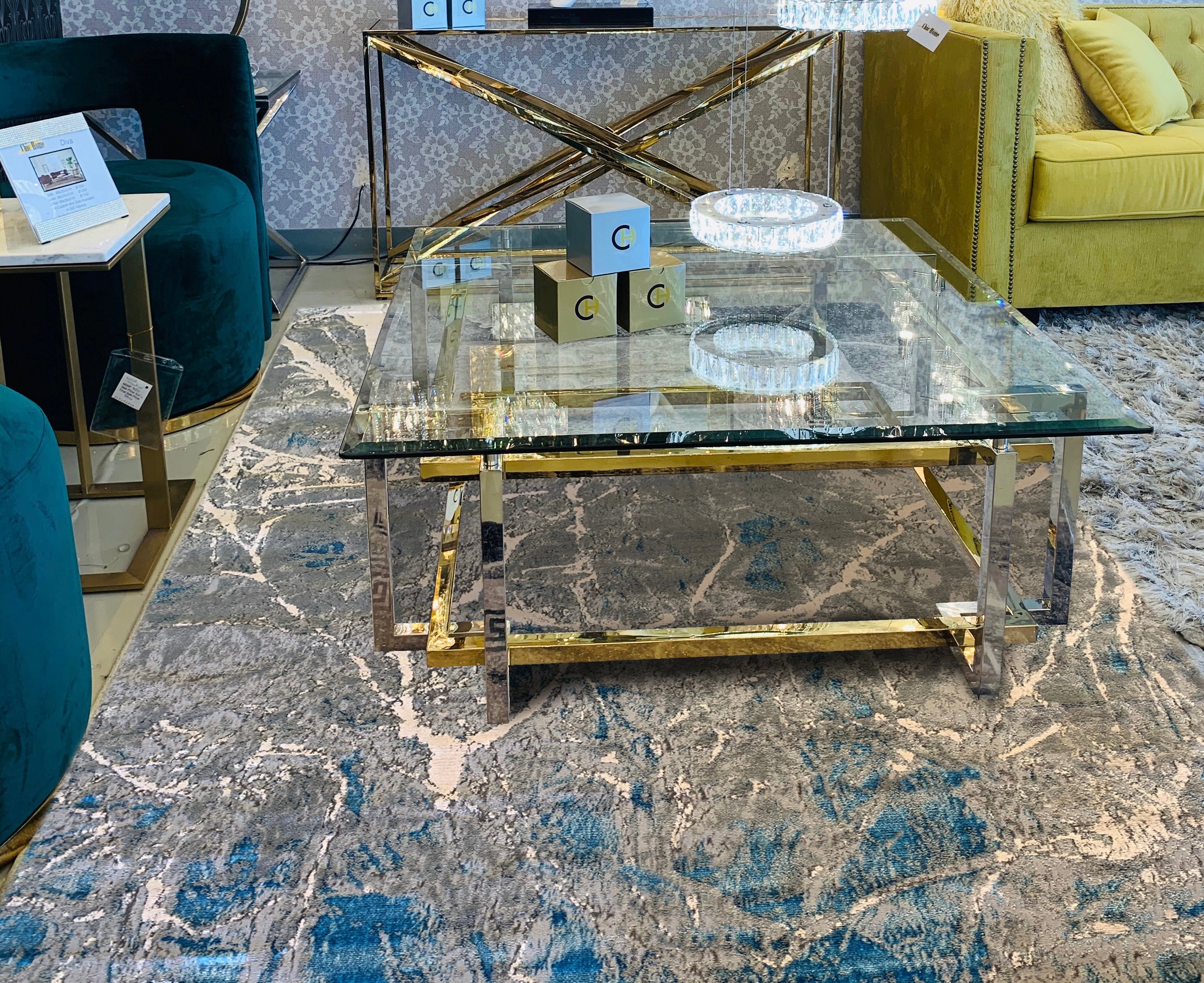 Blue and Platinum Metallic Area Rug