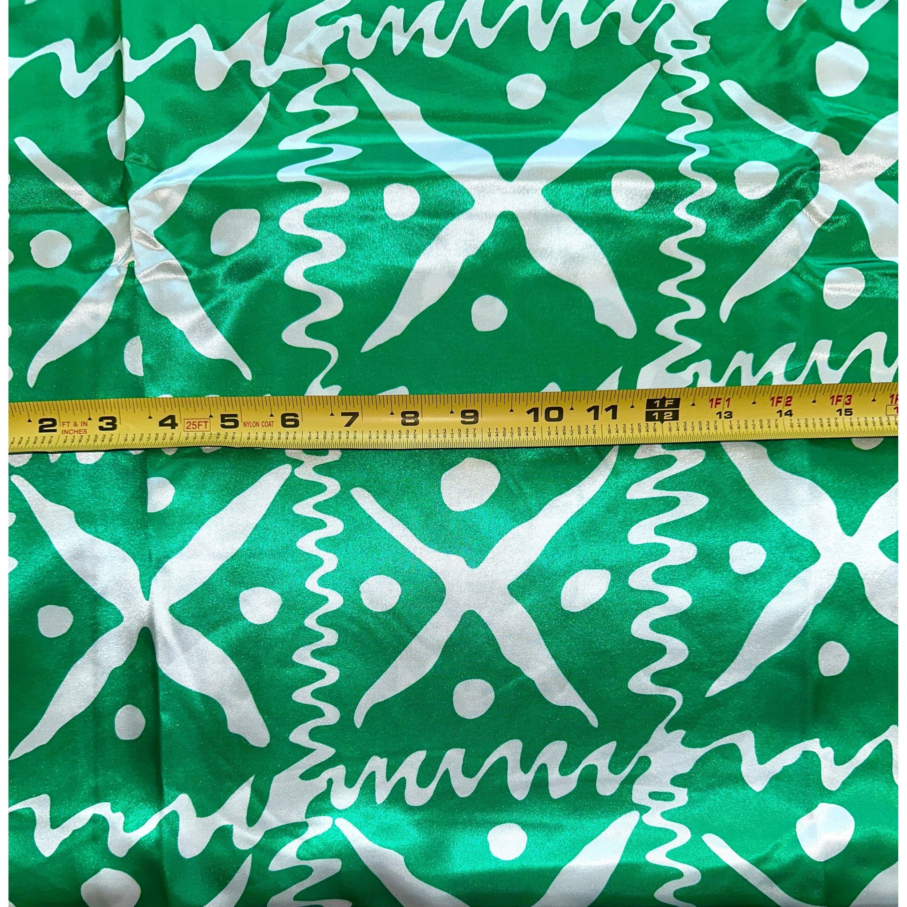 African Print, Satin Fabric- Green, White "Naija To The Max", Per Yard or Wholesale