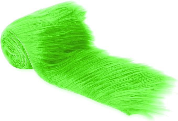 Mohair Shaggy Faux Fur Fabric - Pre Cut Strips | Trim Ribbon | Lime