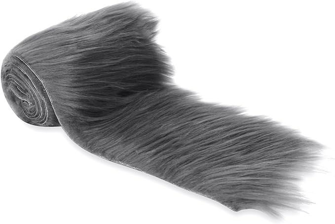 Mohair Shaggy Faux Fur Fabric - Dark Gray Pre Cut Strips | Trim Ribbon