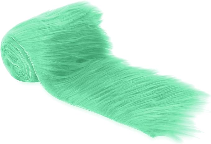 Mohair Shaggy Faux Fur Fabric - Pre Cut Strips | Trim Ribbon | Mint