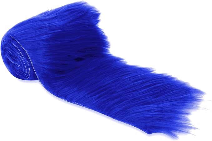 Mohair Faux Fur Trim | Royal Blue Shaggy Pre-Cut Strips | DIY Craft