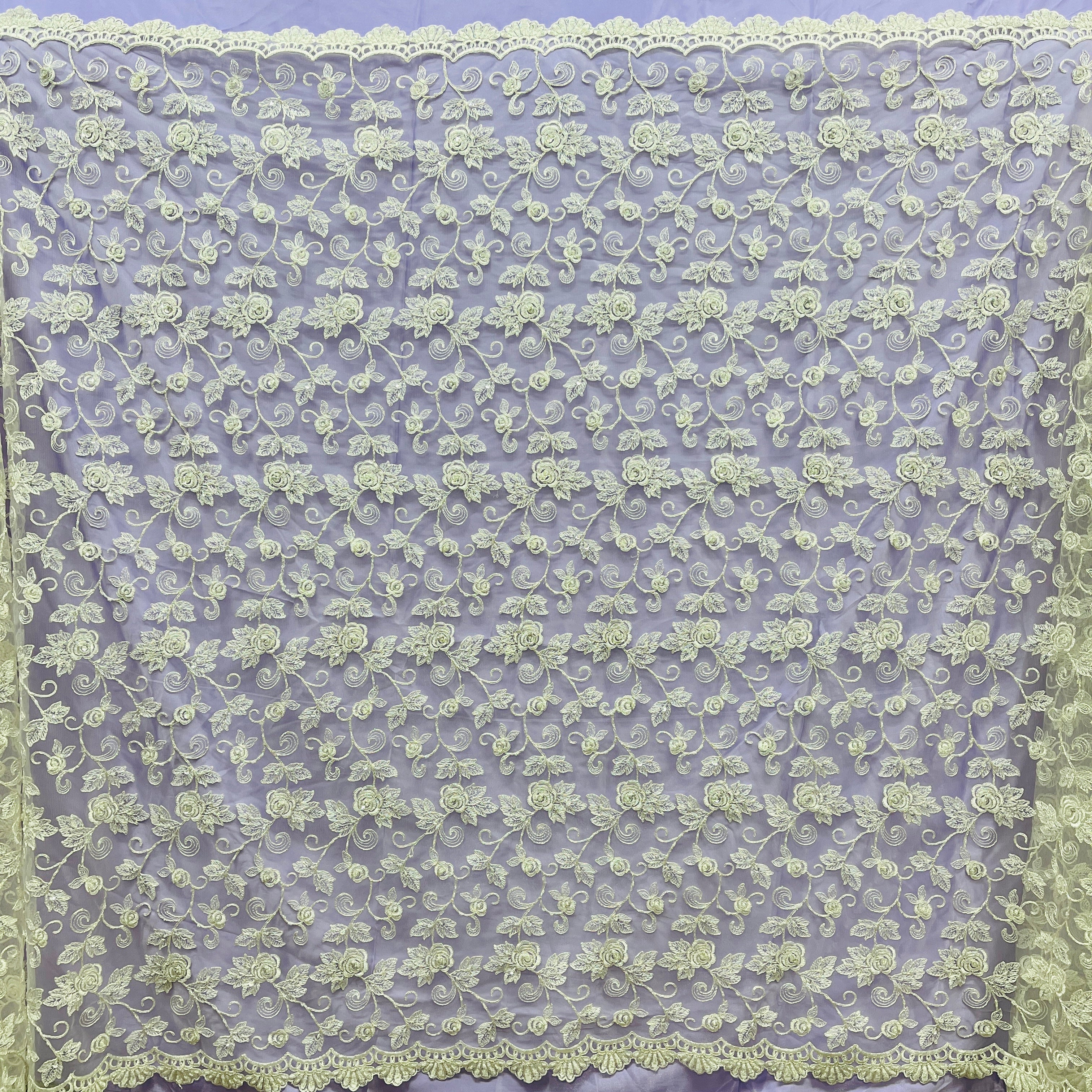 Beaded & Corded Floral Bridal Lace Fabric | Lace USA - 95042W-BP