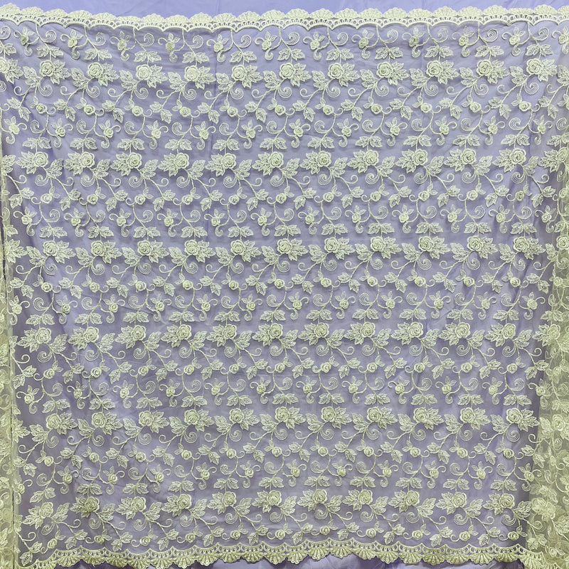 Beaded & Corded Floral Bridal Lace Fabric | Lace USA - 95042W-BP