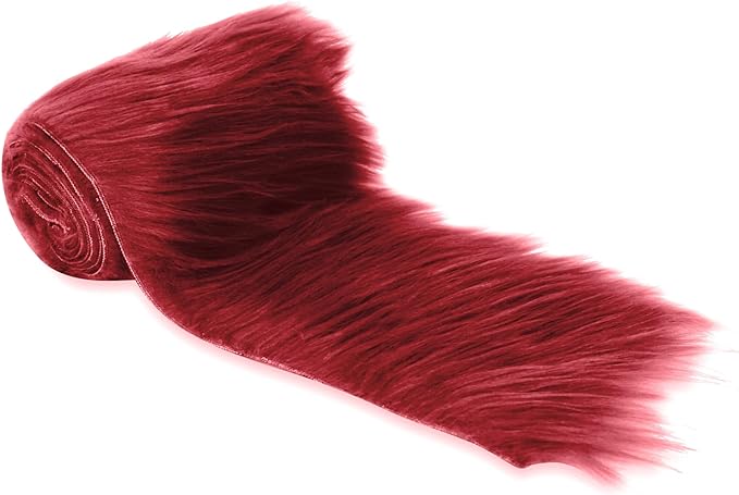 Mohair Shaggy Faux Fur Fabric - Pre Cut Strips | DIY Craft -Burgundy