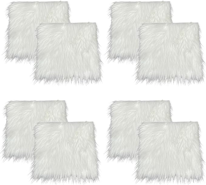 Faux Fur Fabric Squares – 8 Pcs White 10x10 Shaggy Craft Patches