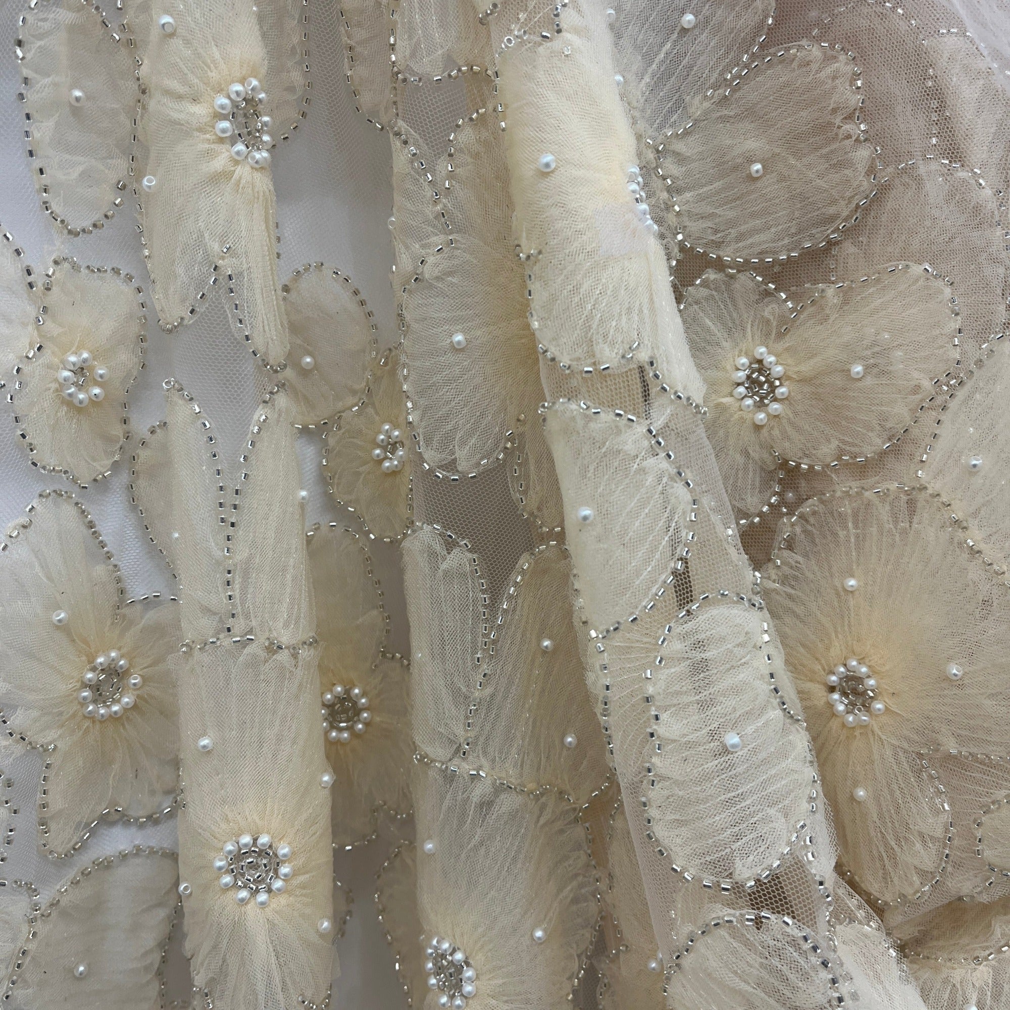 Beaded 3D Floral Lace Fabric for Bridal, Quinceañera & Dance Dresses | Lace USA - GD-216