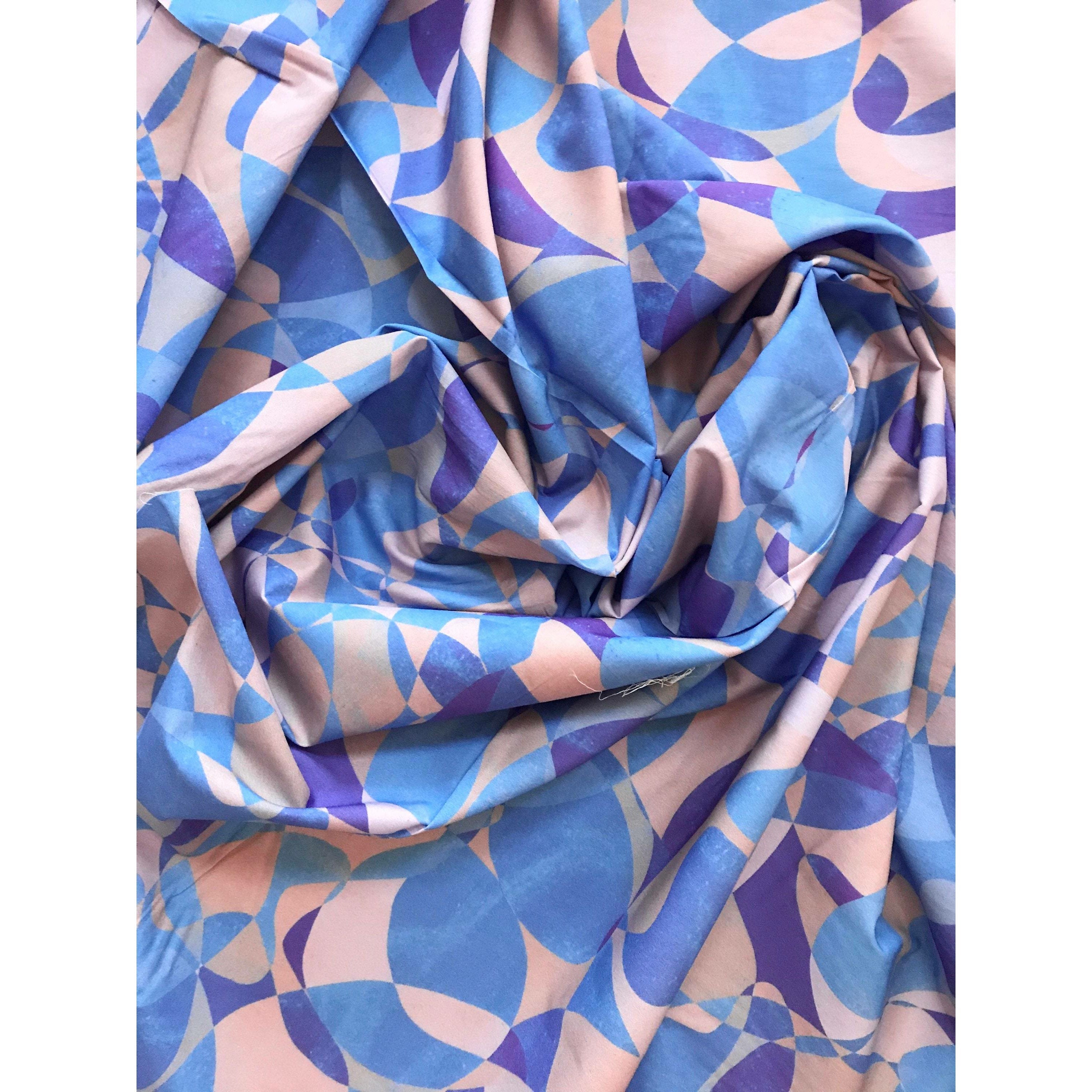 African Print Fabric/ Ankara (58” Wide)- Blue, Purple, Taupe "Chiasoka" Per Yard