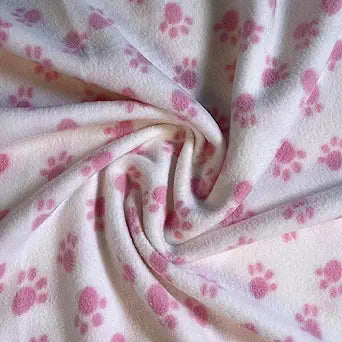Anti-Pill Polar Fleece Fabric by the Yard – Baby Pink Small Paws (60", 280 GSM)