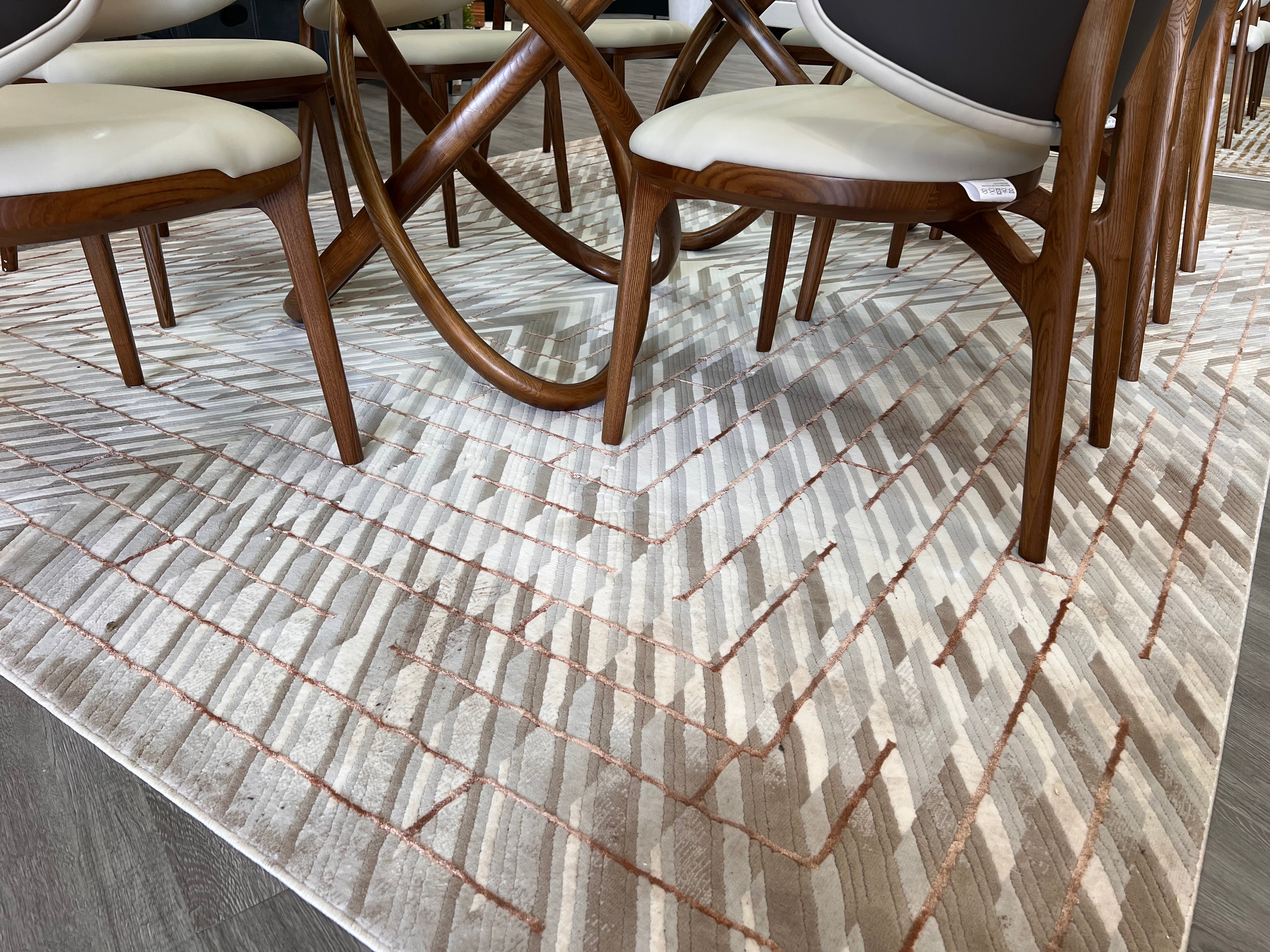 Crème Rug with Mocha & Taupe Abstract and Brick Tone-on-Tone Geometric High-Low Design - METZ 4208.