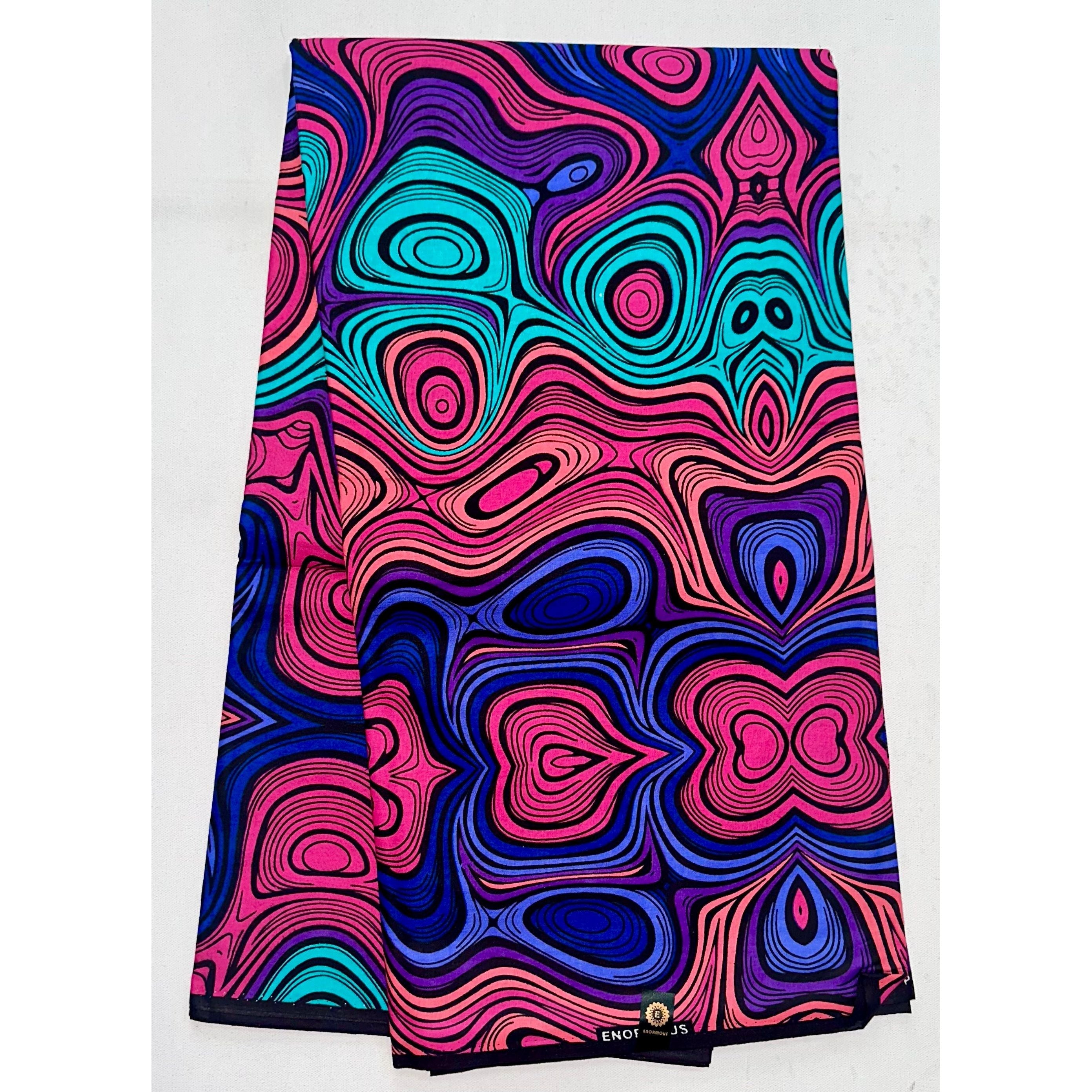 African Print Fabric/ Ankara - Pink, Purple, Turquoise, Blue 'Kilima Reverb' Design, YARD or WHOLESALE