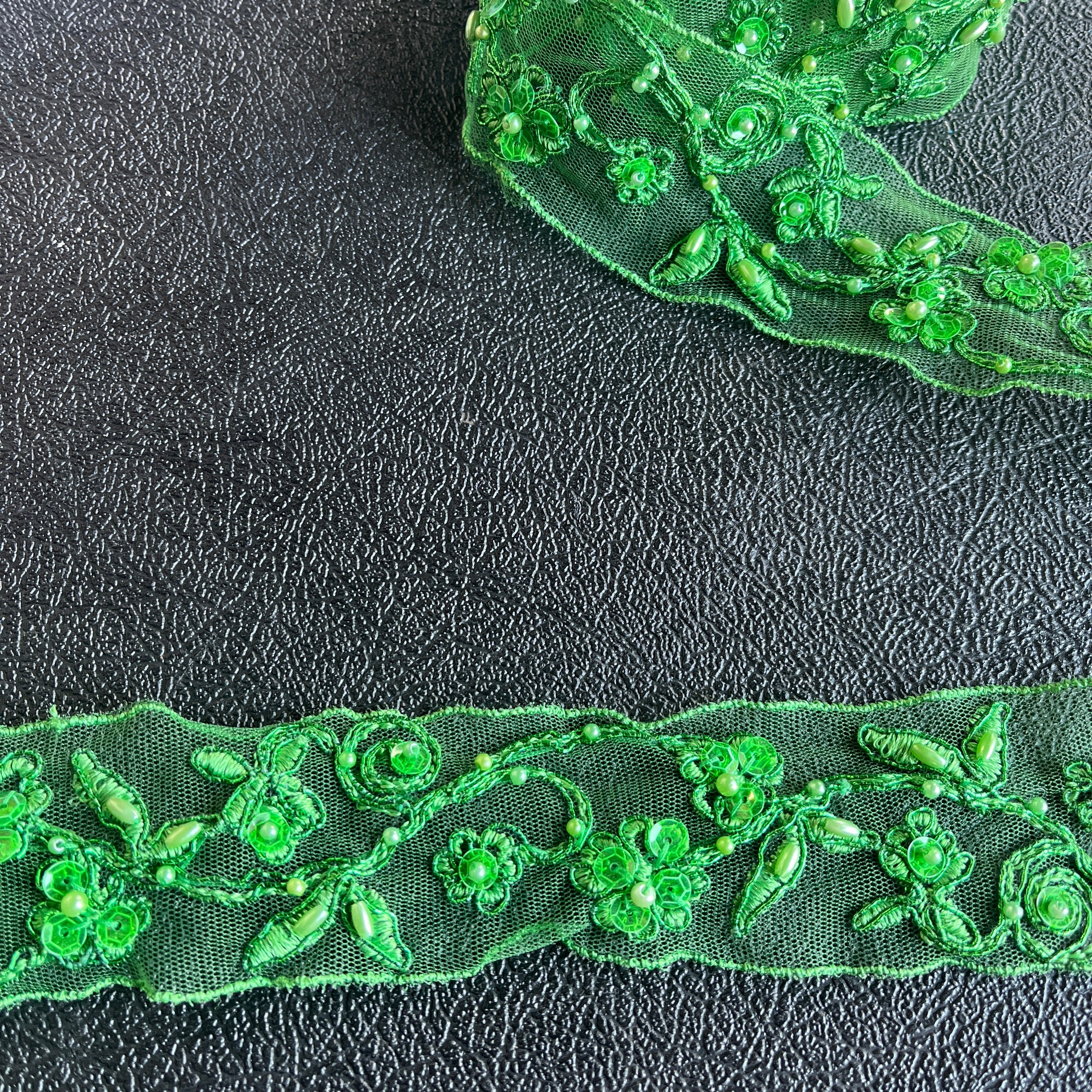 Beaded & Corded Lace Trimming Embroidered on 100% Polyester Net Mesh | Lace USA - 95129W-BP